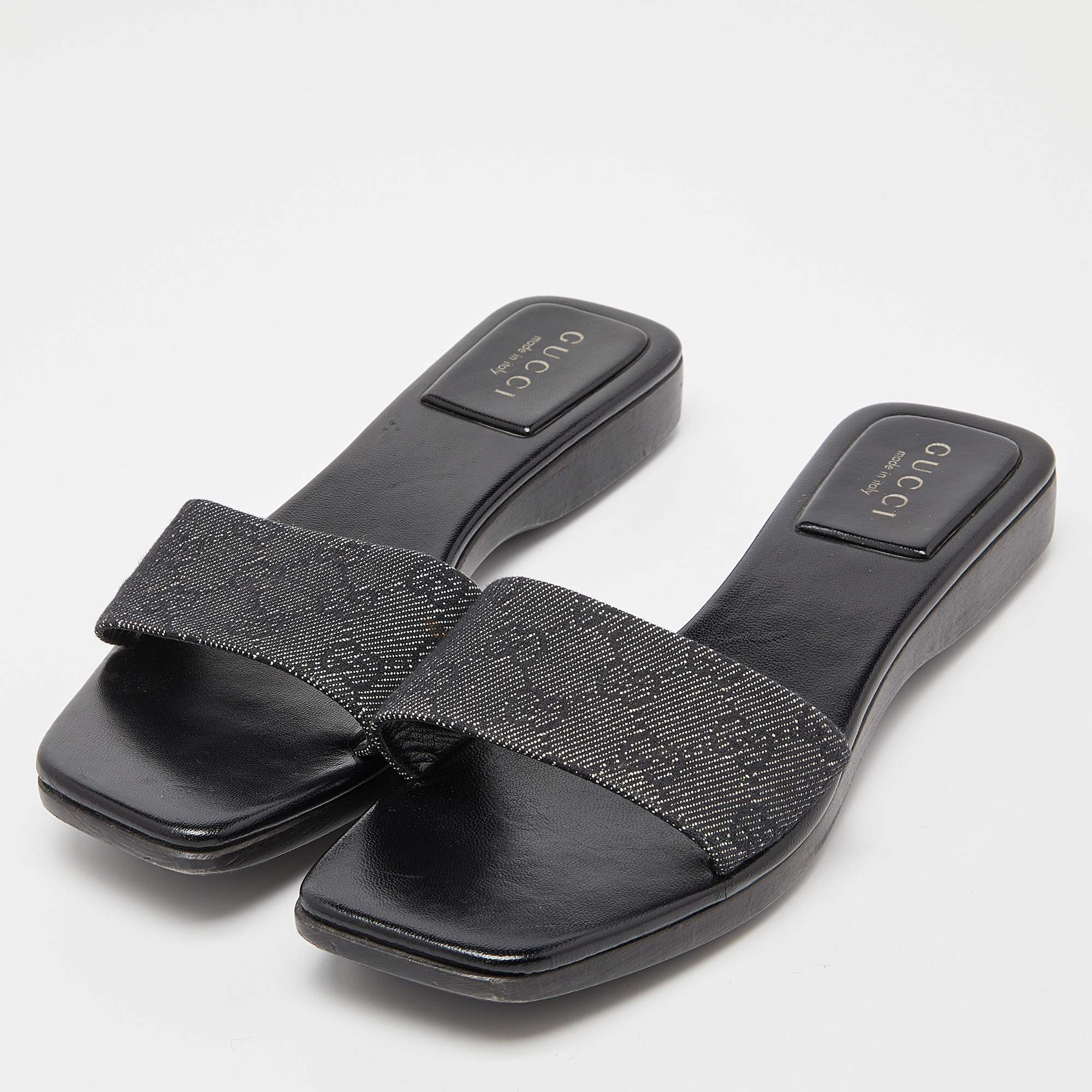 

Gucci Black GG Canvas Wood Slide Sandals Size