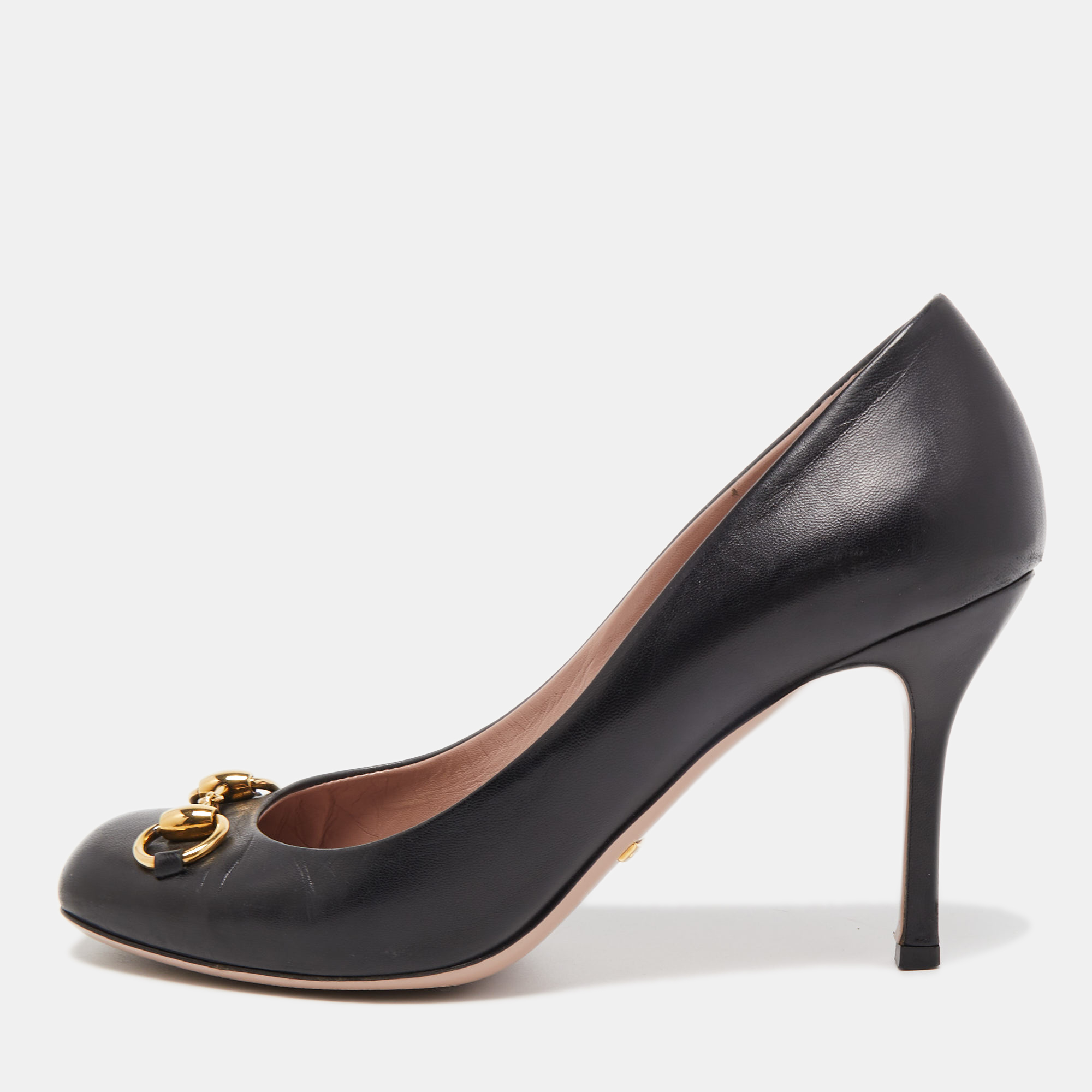 Click to view more detailed imagery on our partner's website Pre-owned Gucci Black Leather Horsebit Square Toe Pumps Size 38