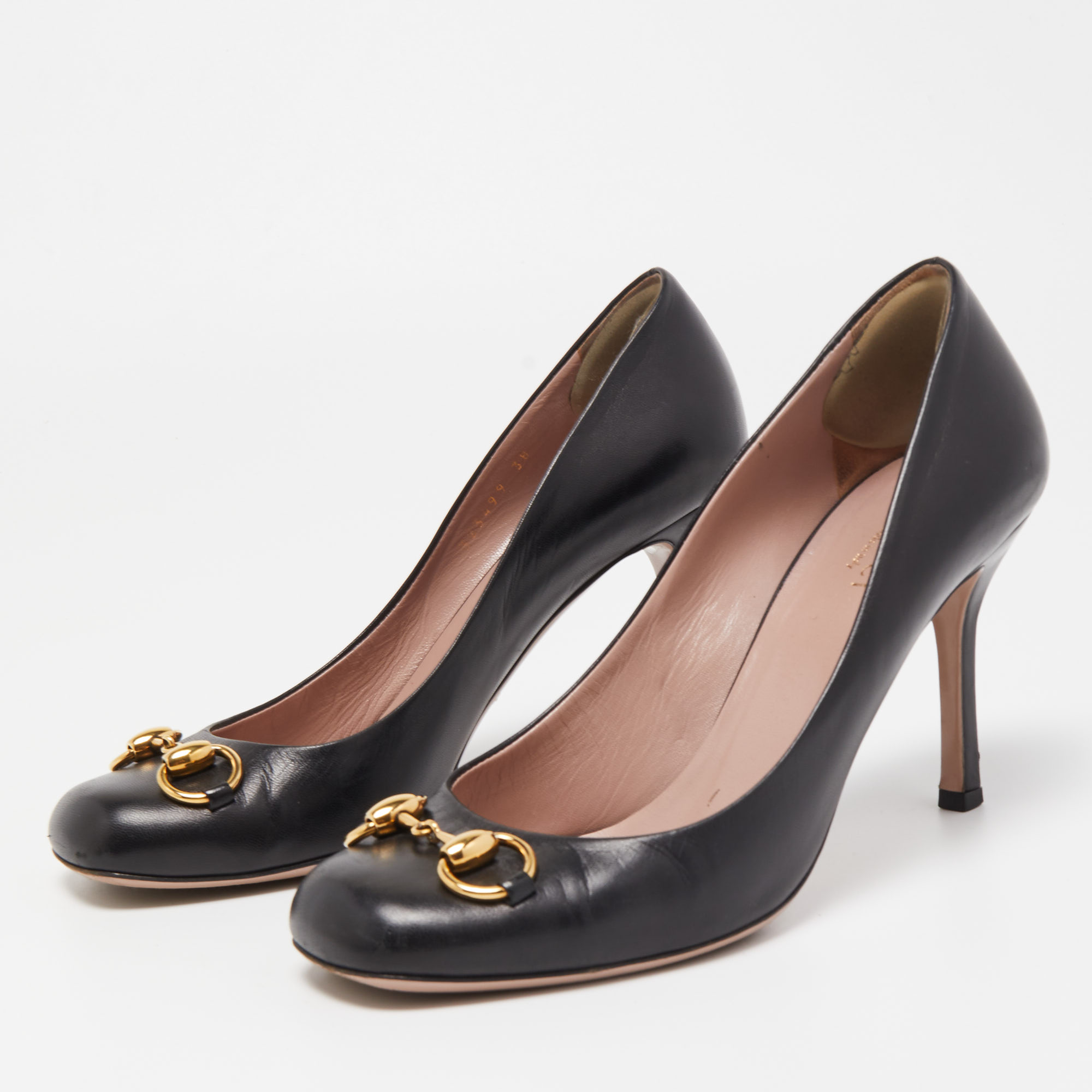 

Gucci Black Leather Horsebit Square Toe Pumps Size