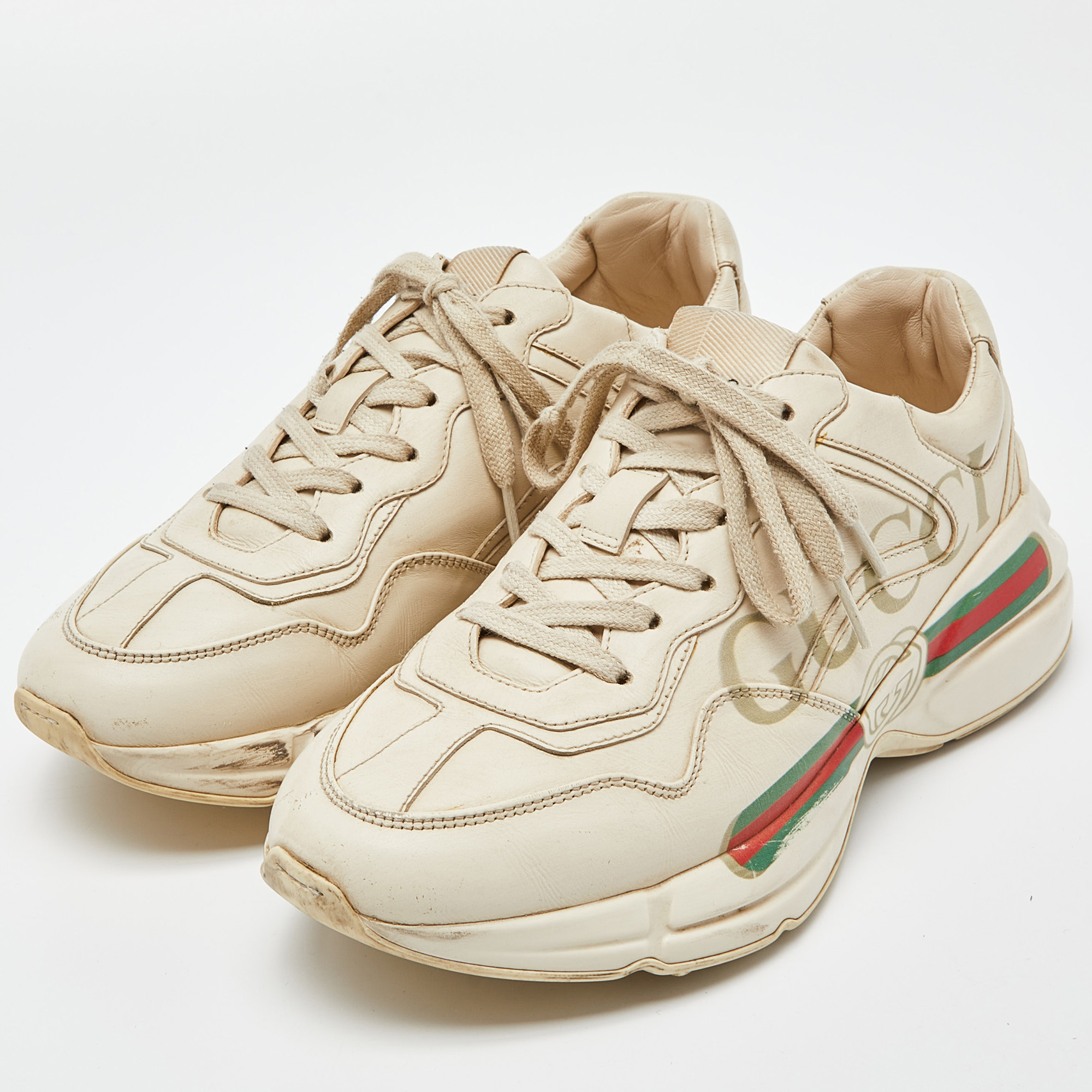 

Gucci Cream Leather Rhyton Sneakers Size