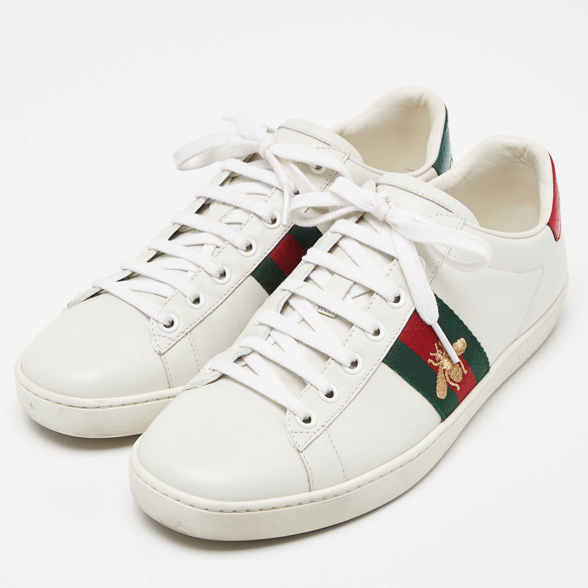 

Gucci White Leather Embroidered Bee Ace Sneakers Size