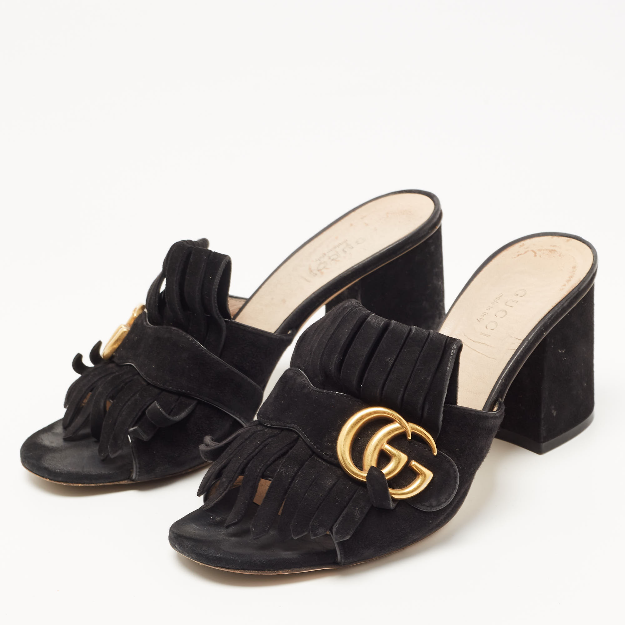 

Gucci Black Suede Double G Mules Size