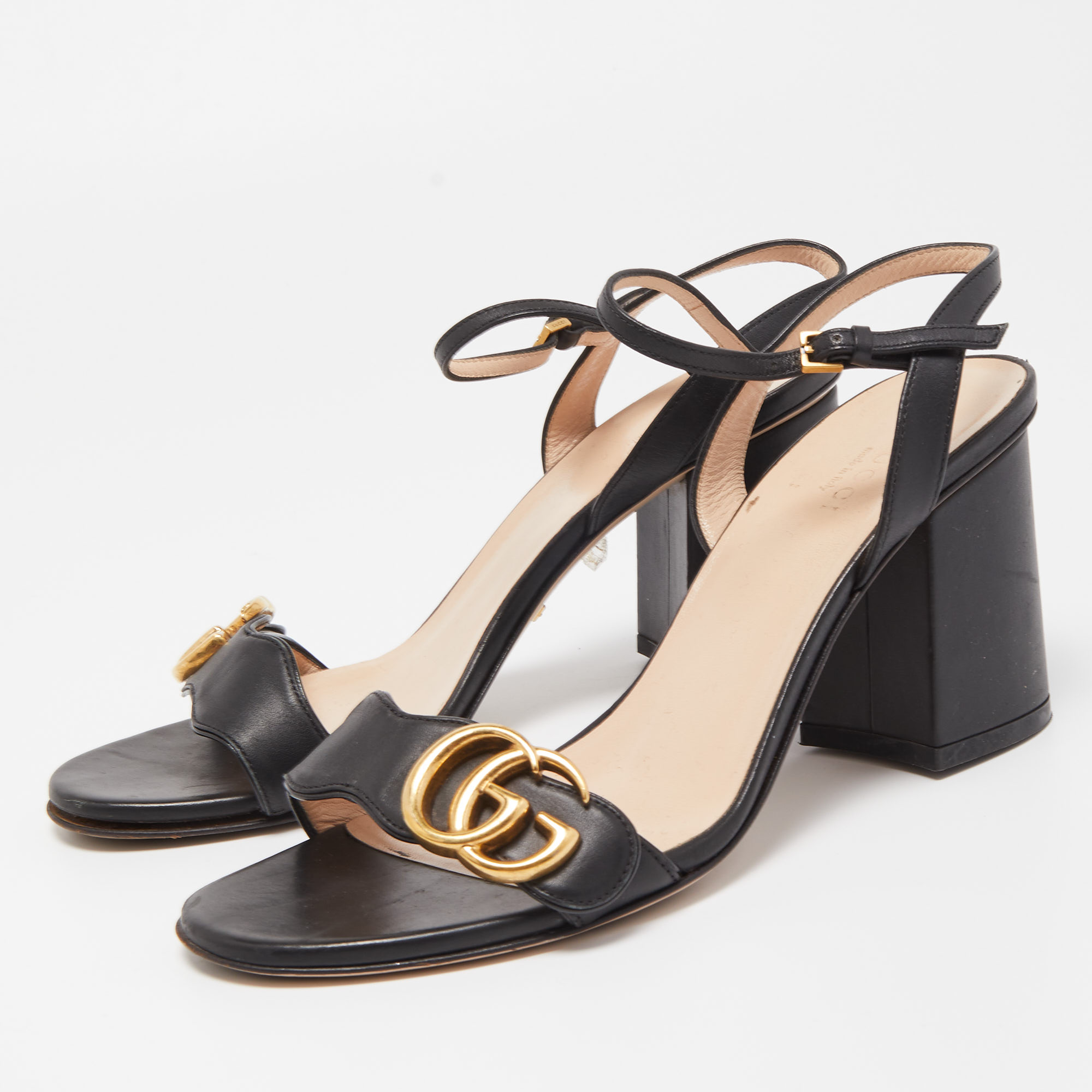 

Gucci Black Leather GG Marmont Ankle Strap Sandals Size