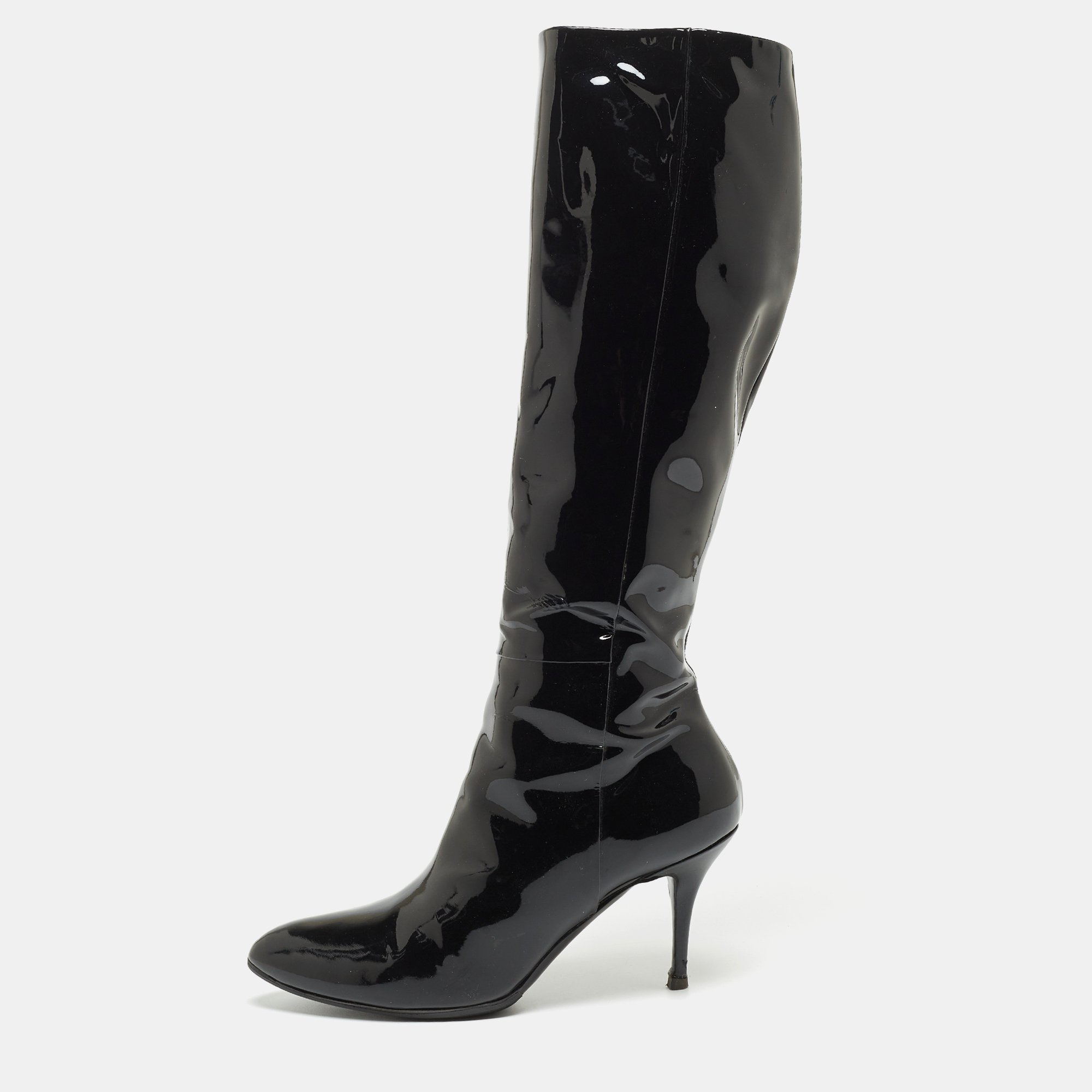 Pre-owned Gucci Black Patent Knee Length Boots Size 41