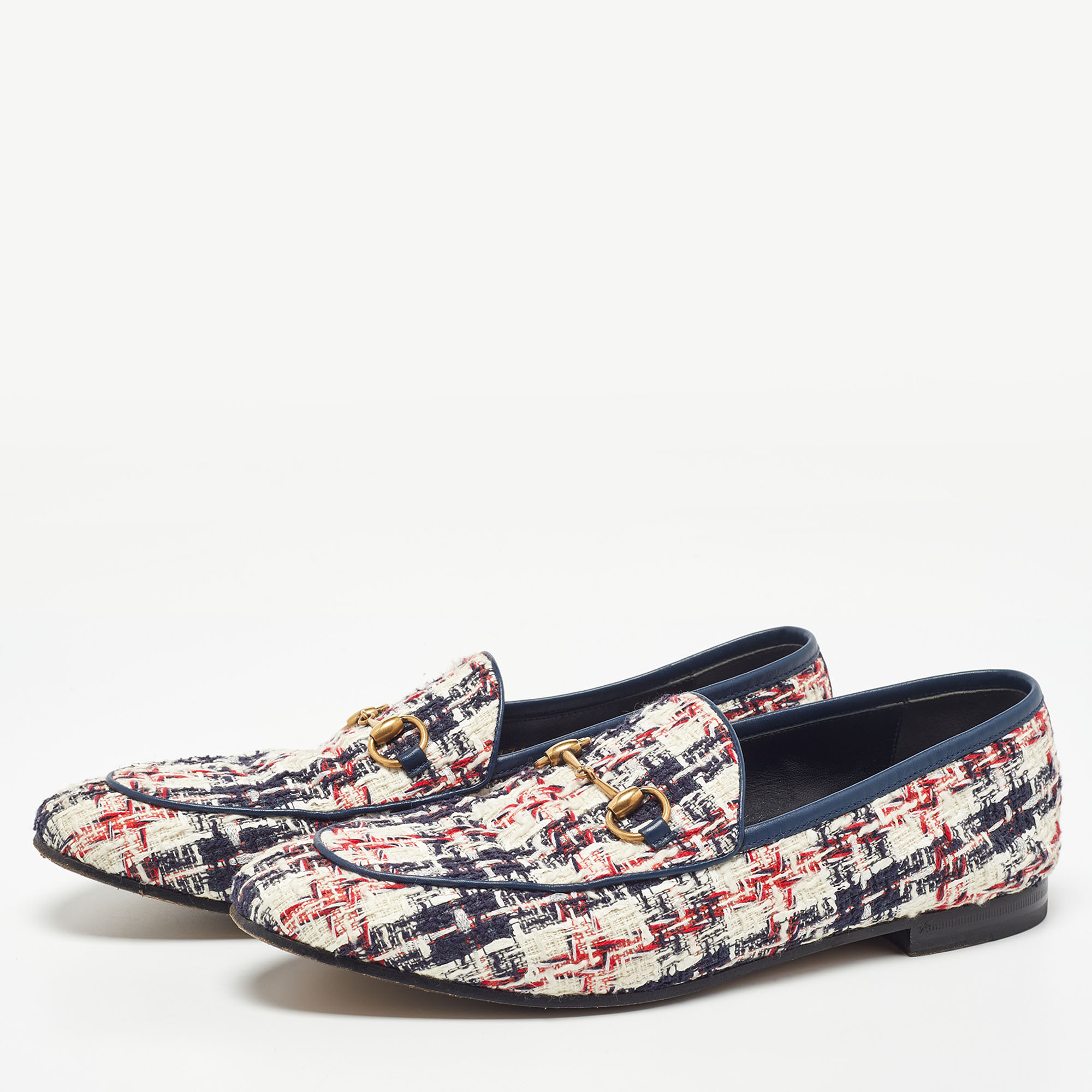 

Gucci Tri Color Tweed and Leather Horsebit Jordaan Loafers Size, Multicolor