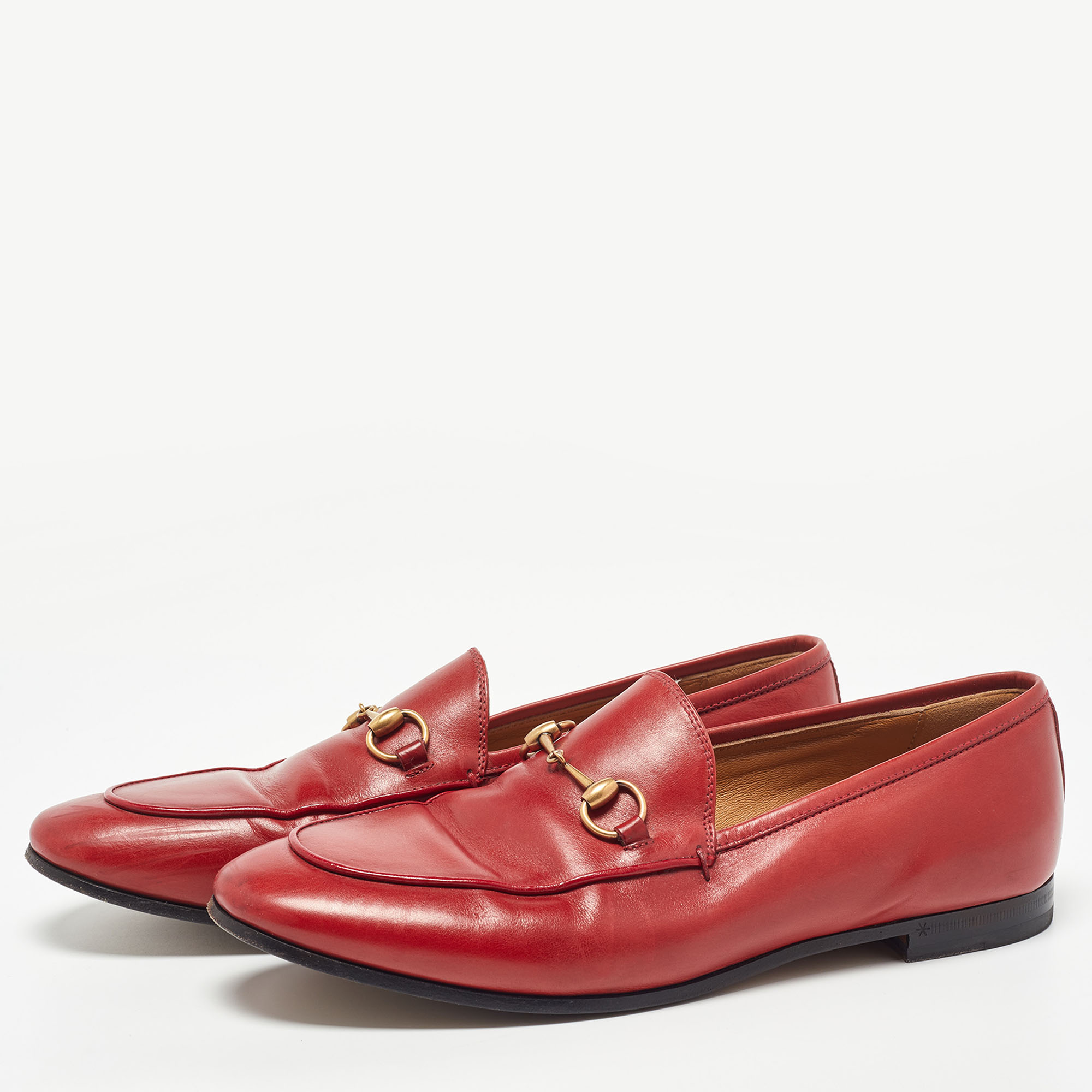 

Gucci Red Leather Horsebit Jordaan Loafers Size