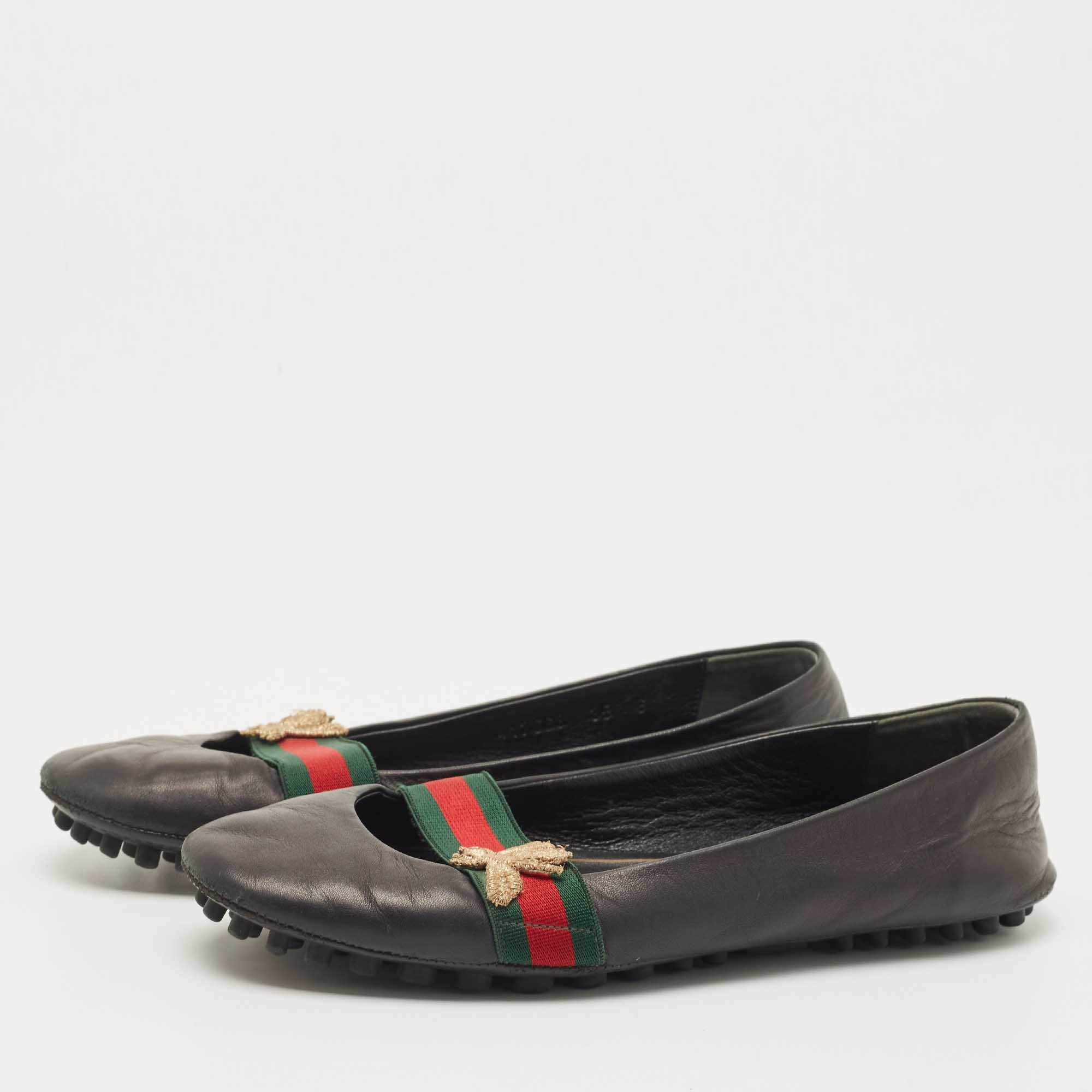 

Gucci Black Leather Bayadere Bee Flats Size
