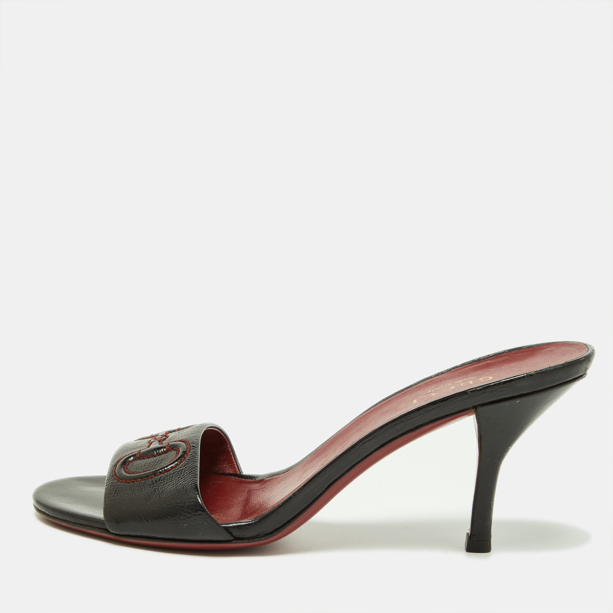 

Gucci Black Leather Stitched Horsebit Slide Sandals Size
