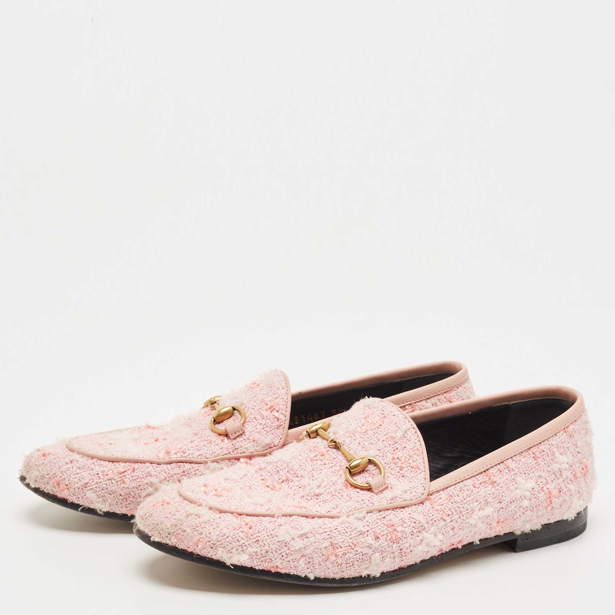 

Gucci Pink Tweed Horsebit Jordaan Loafers Size