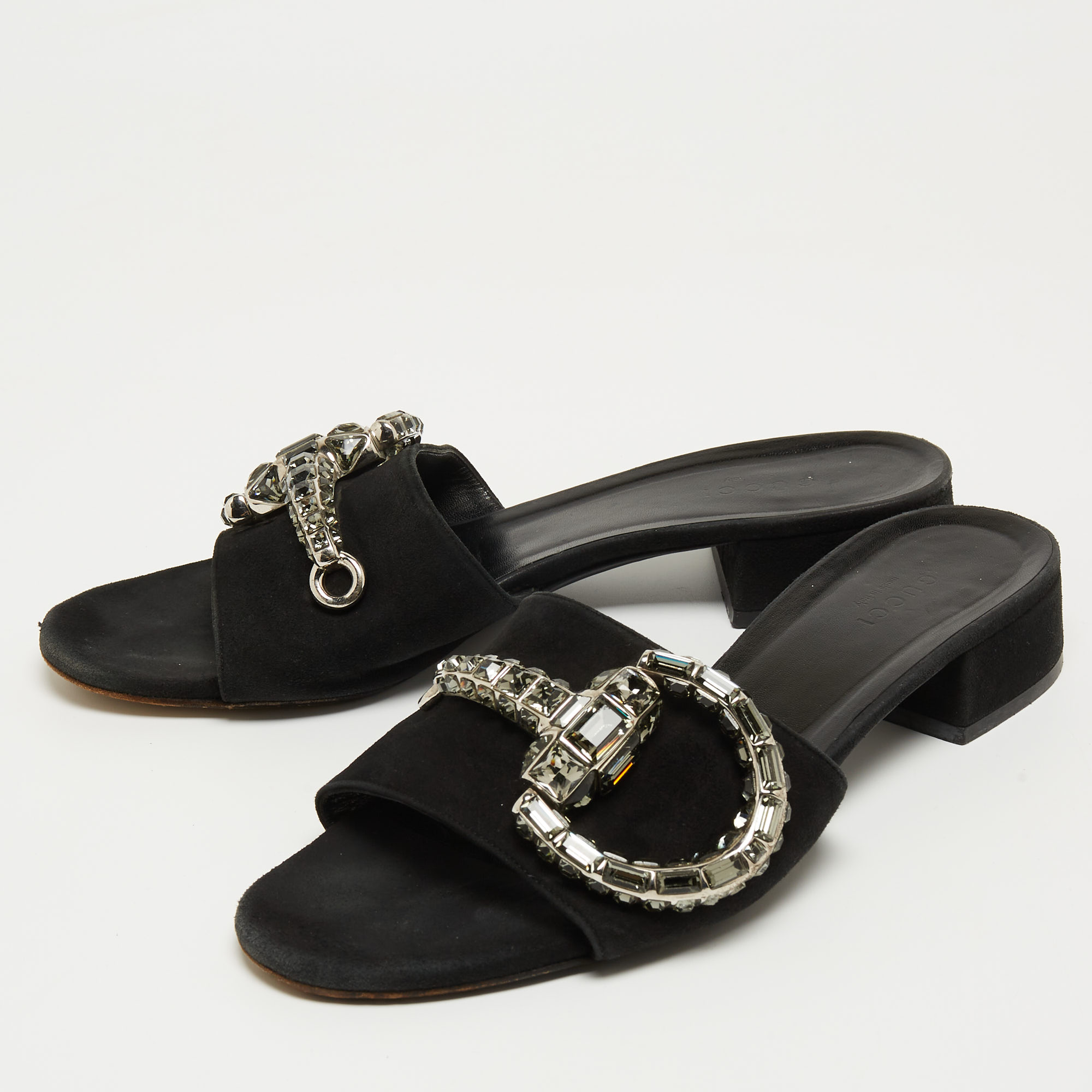 

Gucci Black Suede Maxime Flat Sandals Size