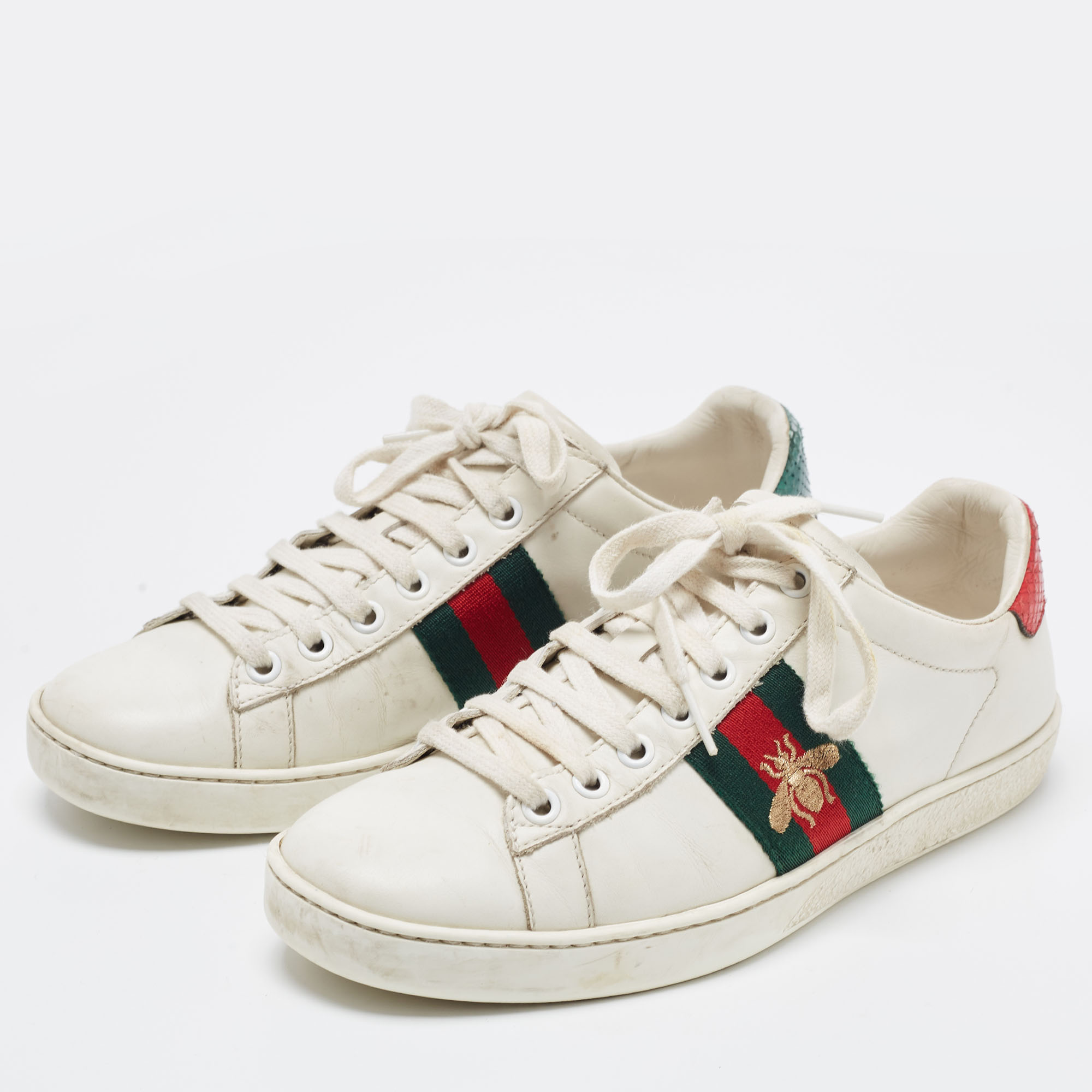 

Gucci White Leather Embroidered Bee Ace Sneakers Size