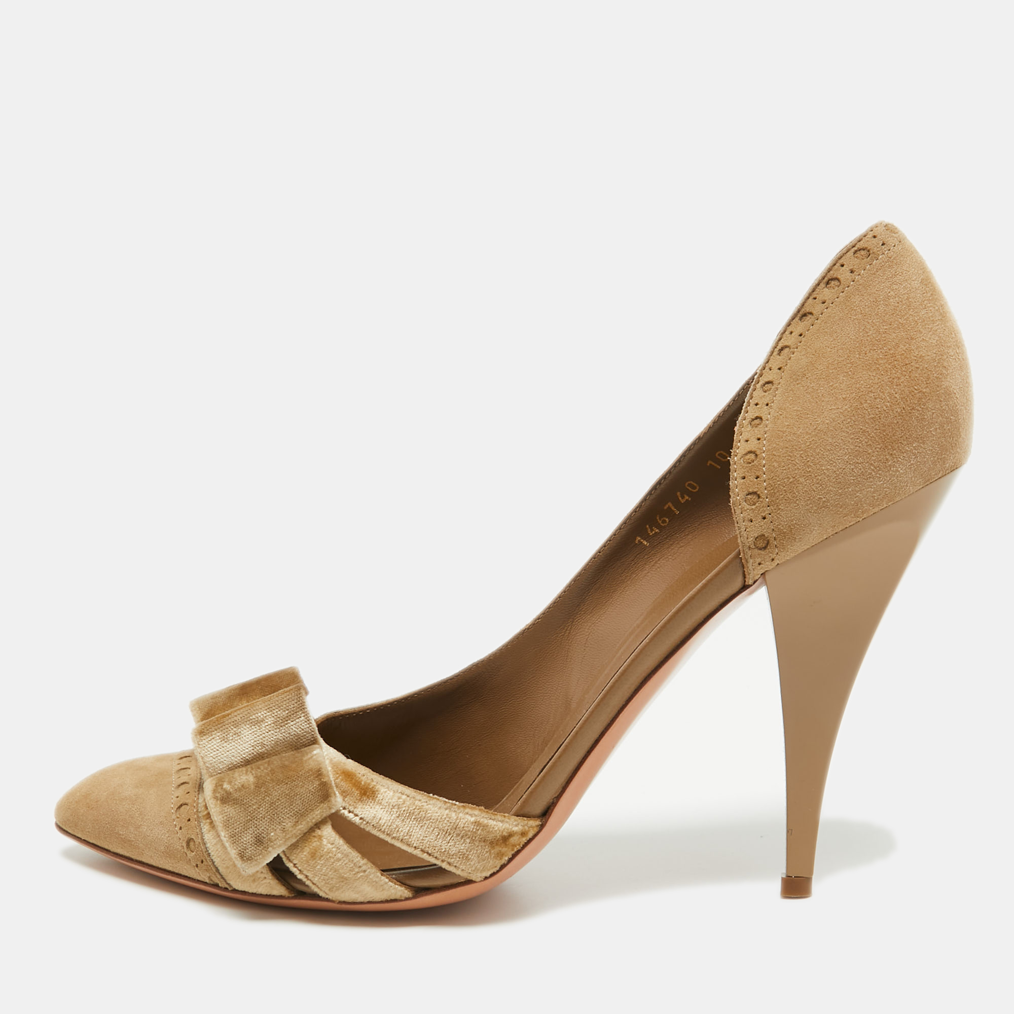

Gucci Beige Suede And Velvet D'Orsay Pumps Size