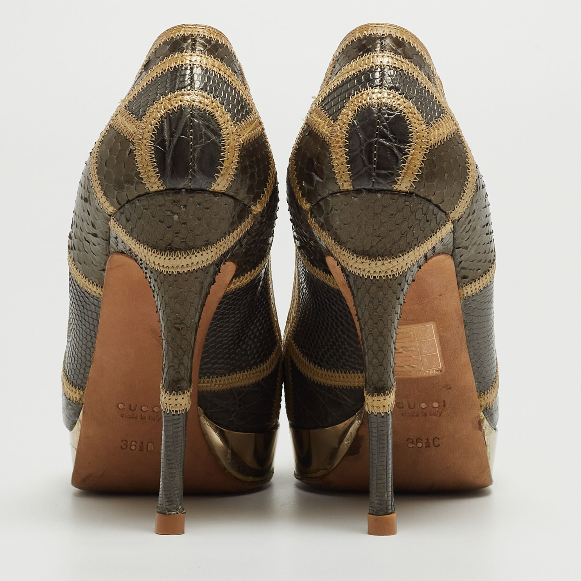Gucci Tricolor Python, Crocodile and Lizard Platform Pumps Size 36.5 