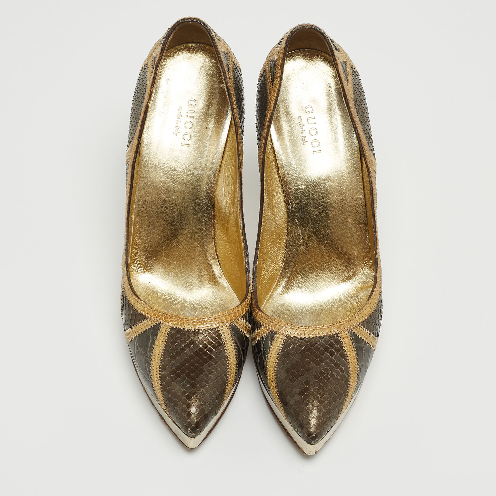 Gucci Tricolor Python, Crocodile and Lizard Platform Pumps Size 36.5 