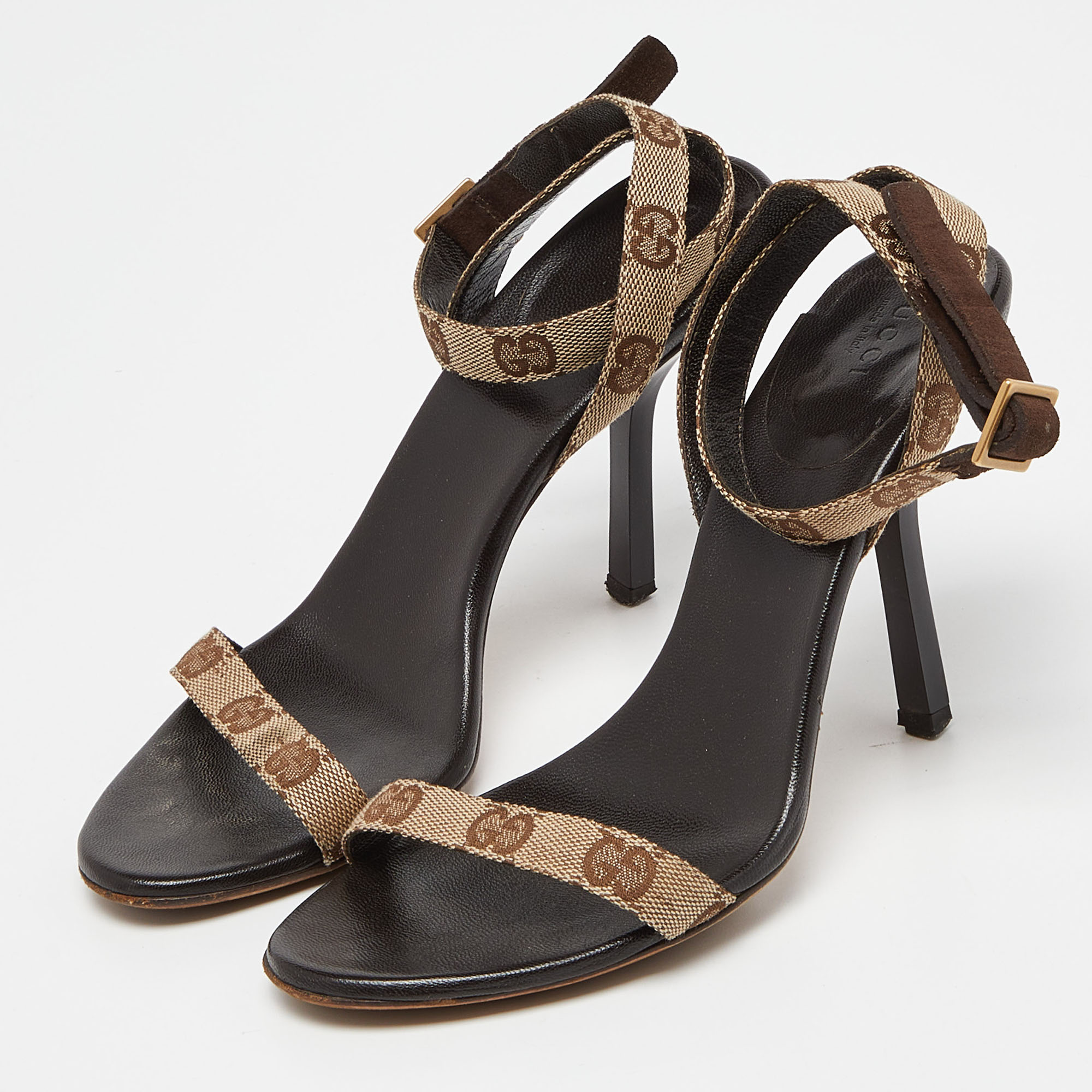 

Gucci Brown/Beige GG Canvas Ankle Strap Sandals Size