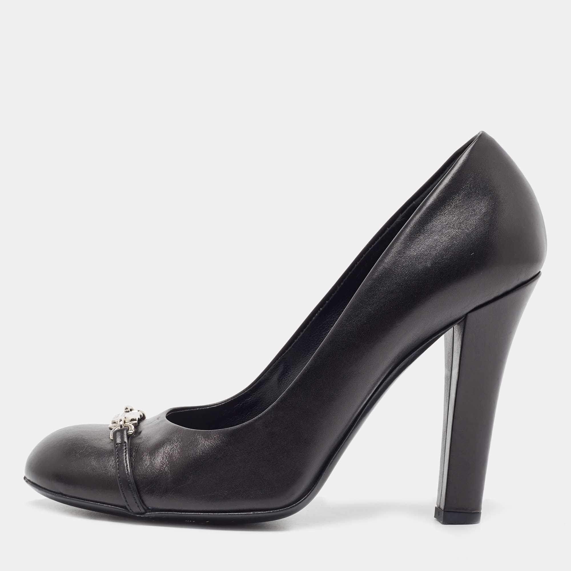 Pre-owned Gucci Black Leather Round Toe Pumps Size 39