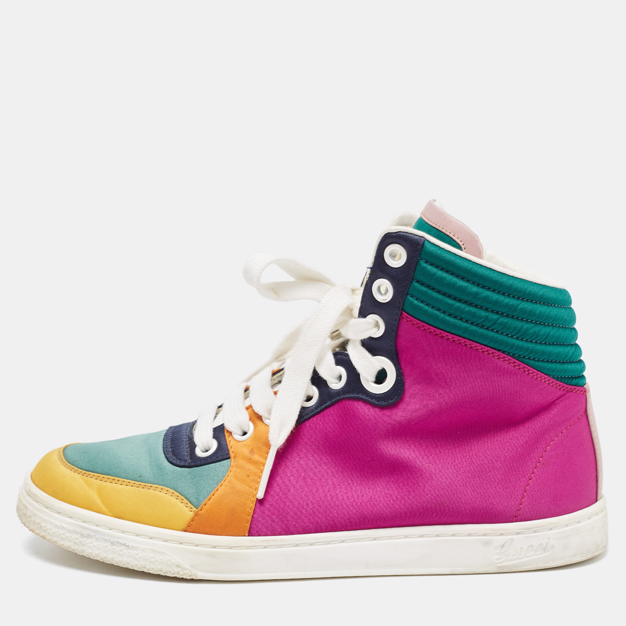 Pre-owned Gucci Multicolor Satin Coda High Top Sneakers Size 35