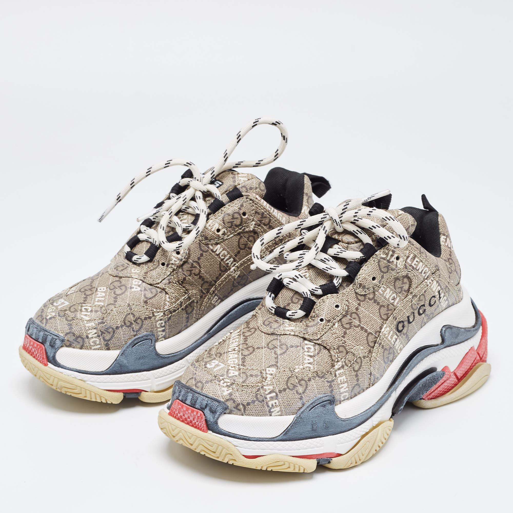 

Gucci x Balenciaga Beige Coated Canvas Triple S "The Hacker Project" Lace Up Sneakers Size