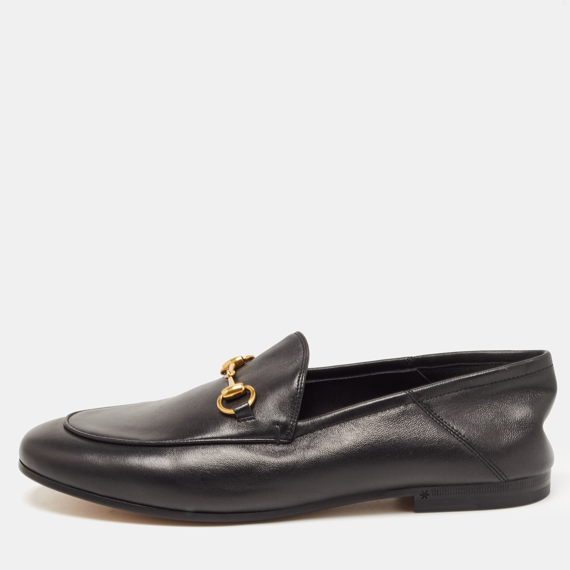 Gucci Black Leather Jordan Horsebit Slip On Loafers Size 38