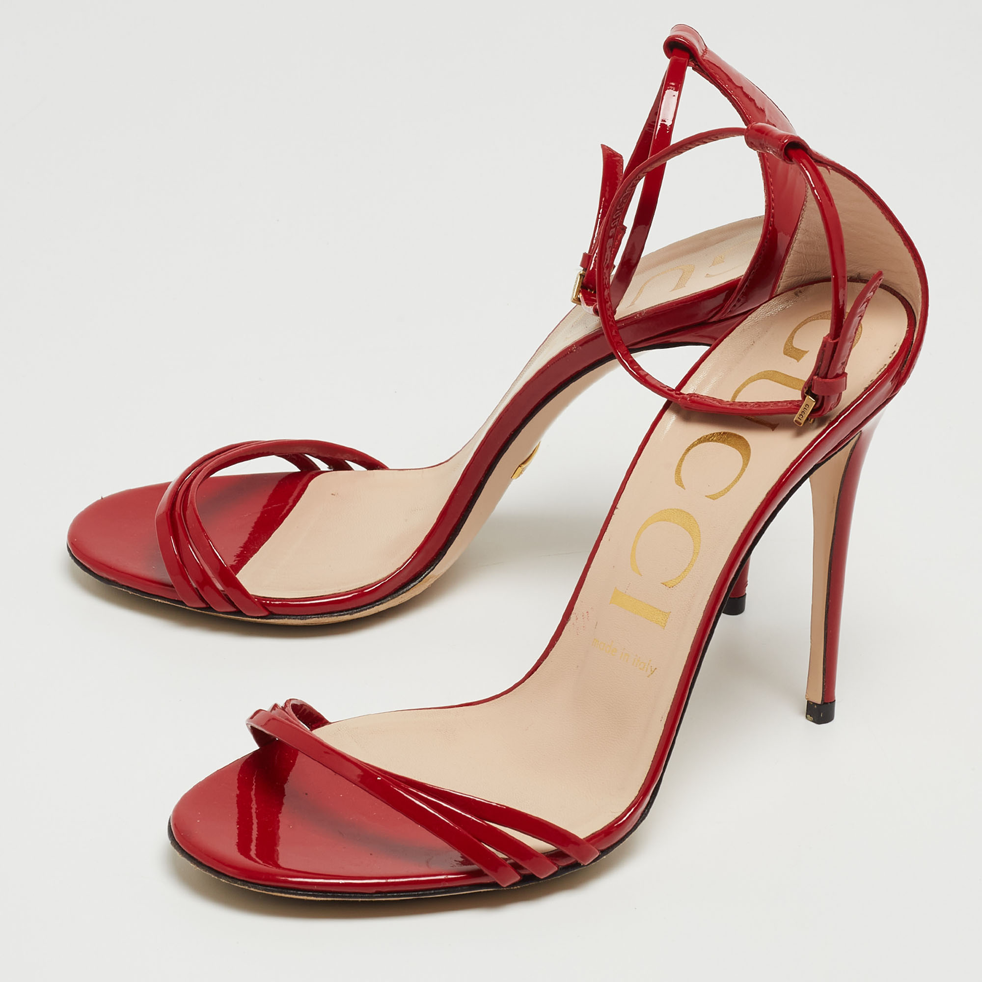 

Gucci Red Patent Leather Ilse Ankle Strap Sandals Size