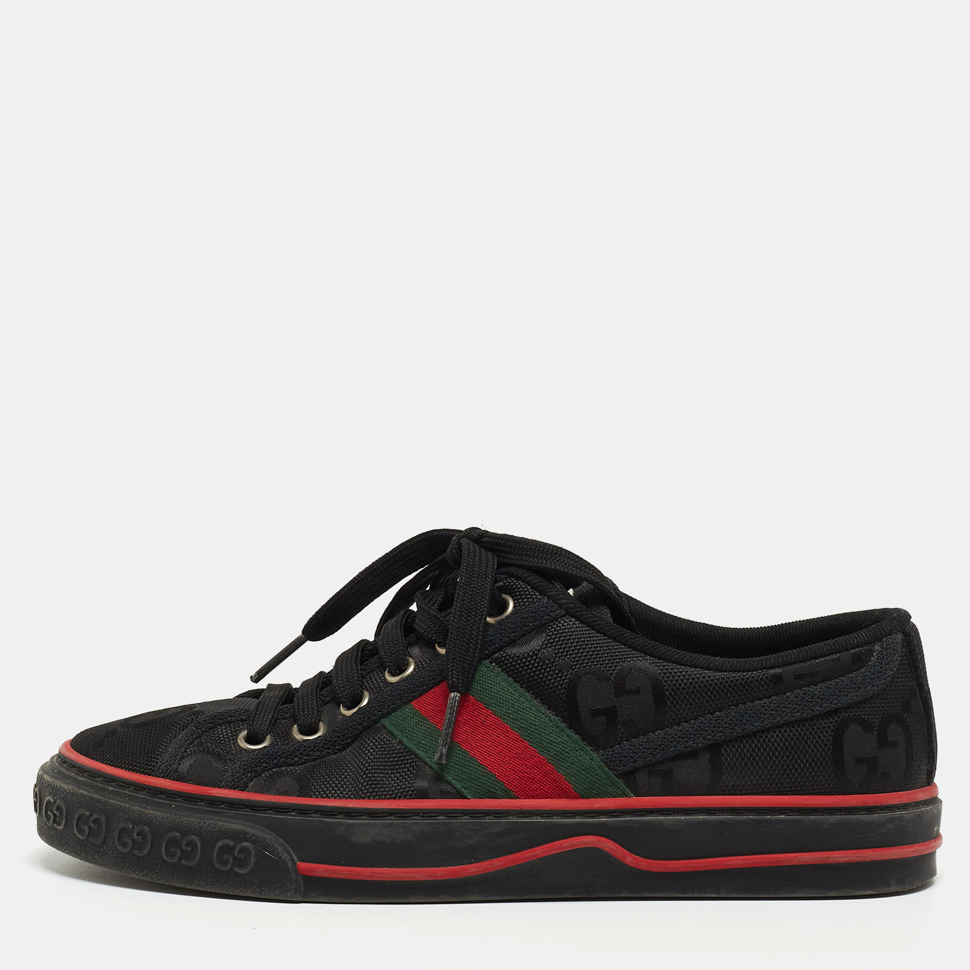 Pre-owned Gucci Black Gg Canvas Tennis 1977 Sneakers Size 36