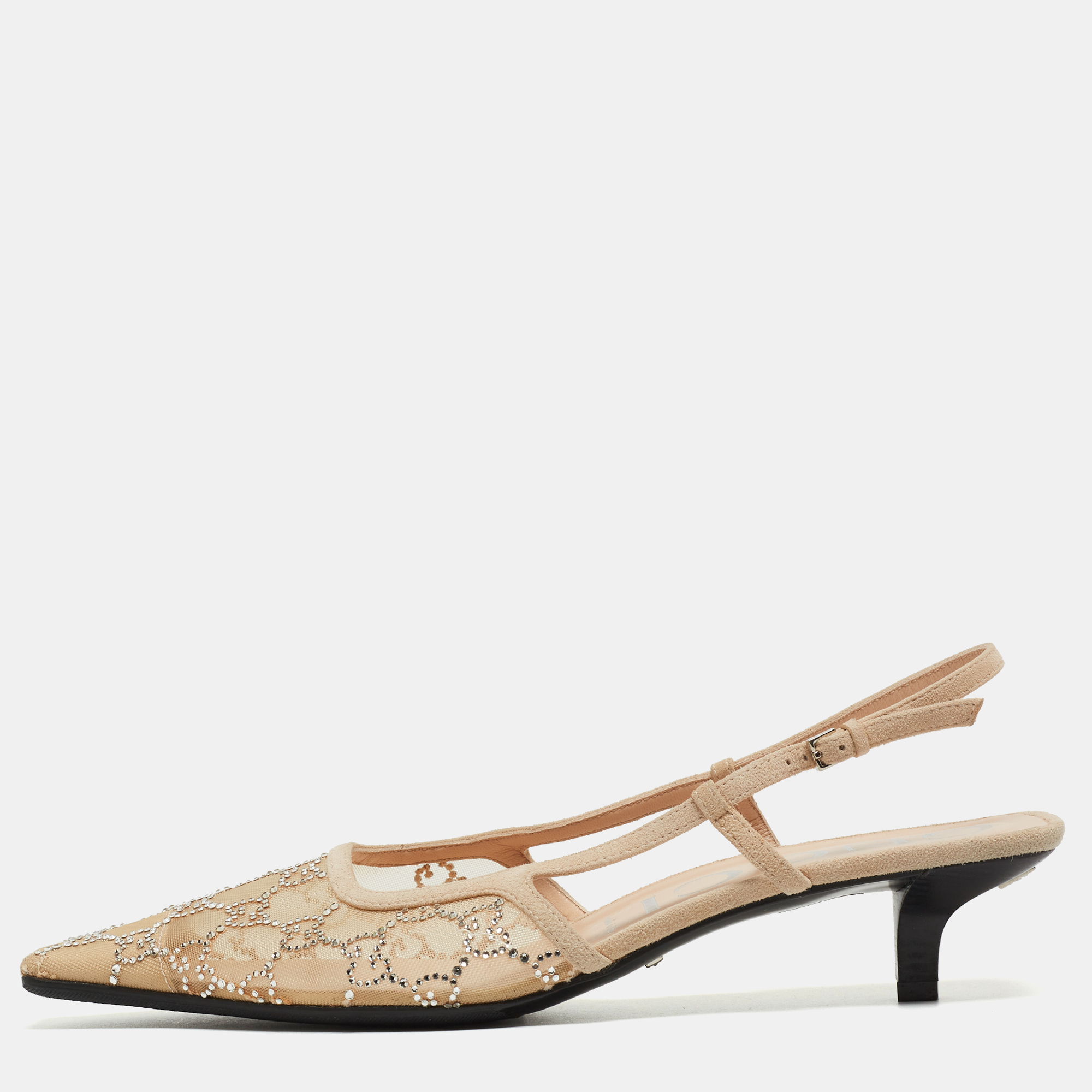 熱販売 Suede and Mesh Beige Gucci Slingback TLC | Gucci 41.5 Size Pumps 靴