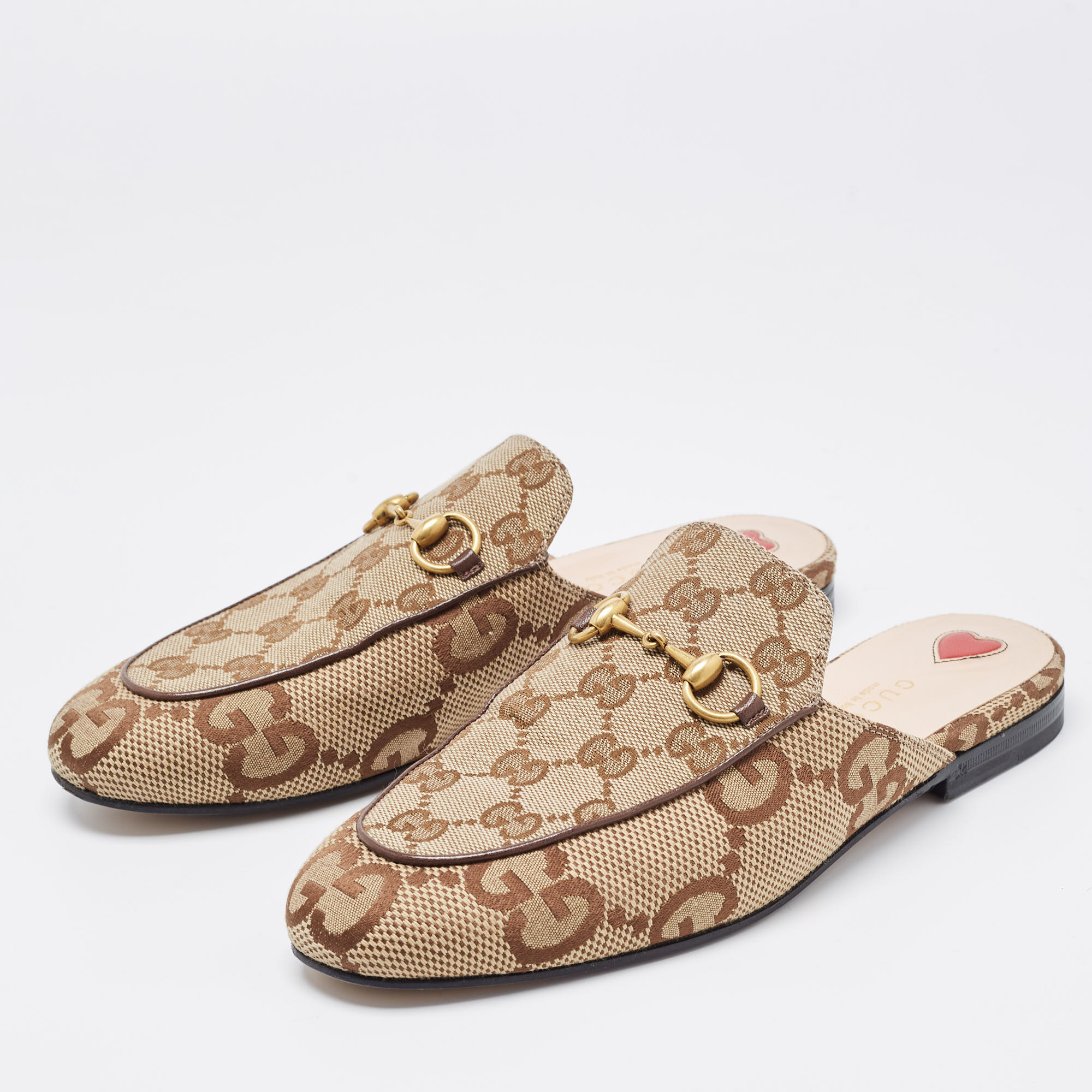 

Gucci Beige/Brown GG Canvas Princetown Flat Mules Size