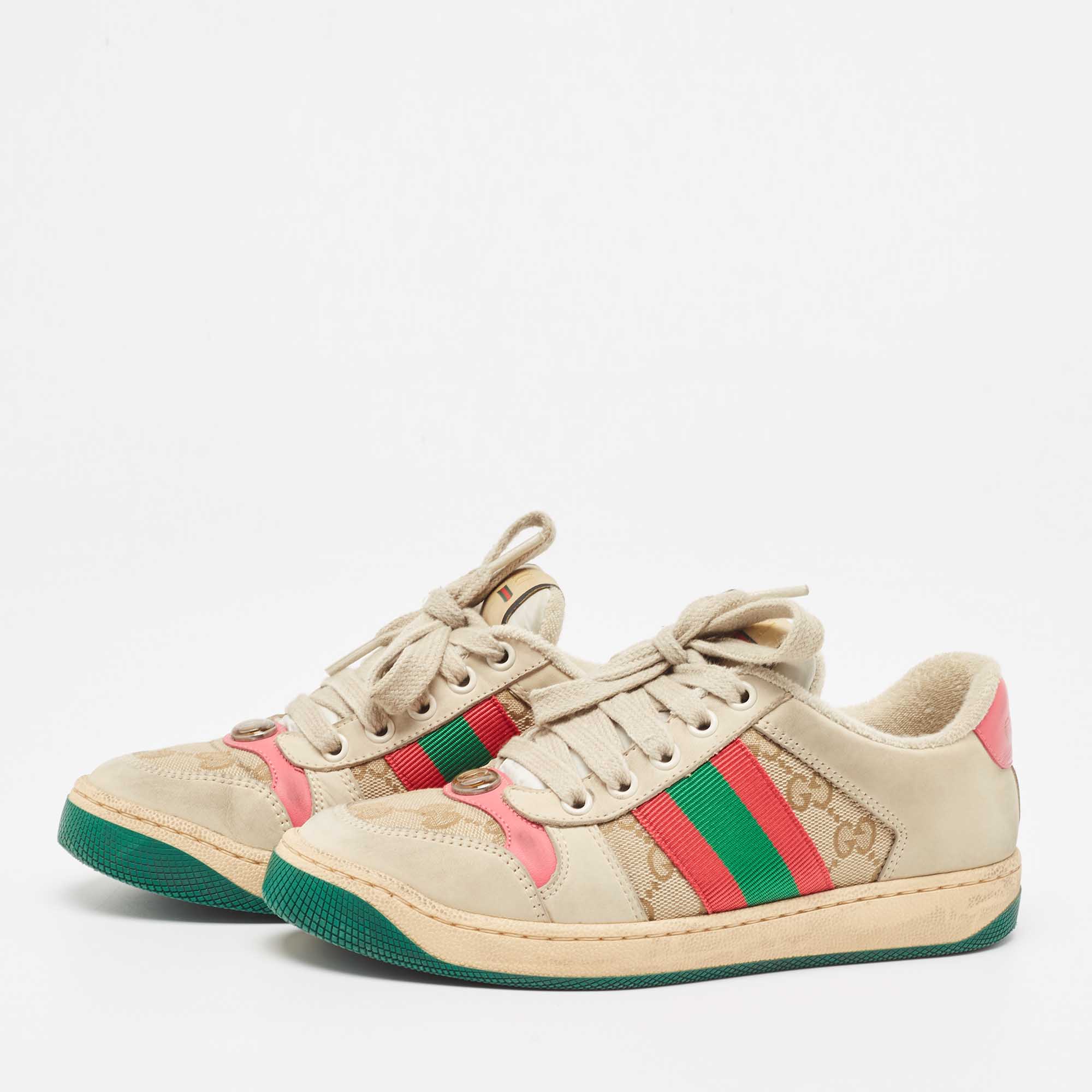 

Gucci Grey/Pink Nubuck Leather Screener Sneakers Size