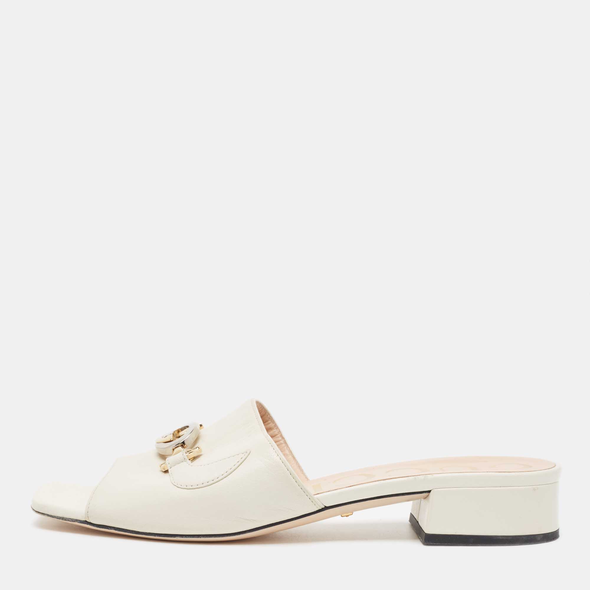 

Gucci Off White Leather Zumi Slide Sandals Size