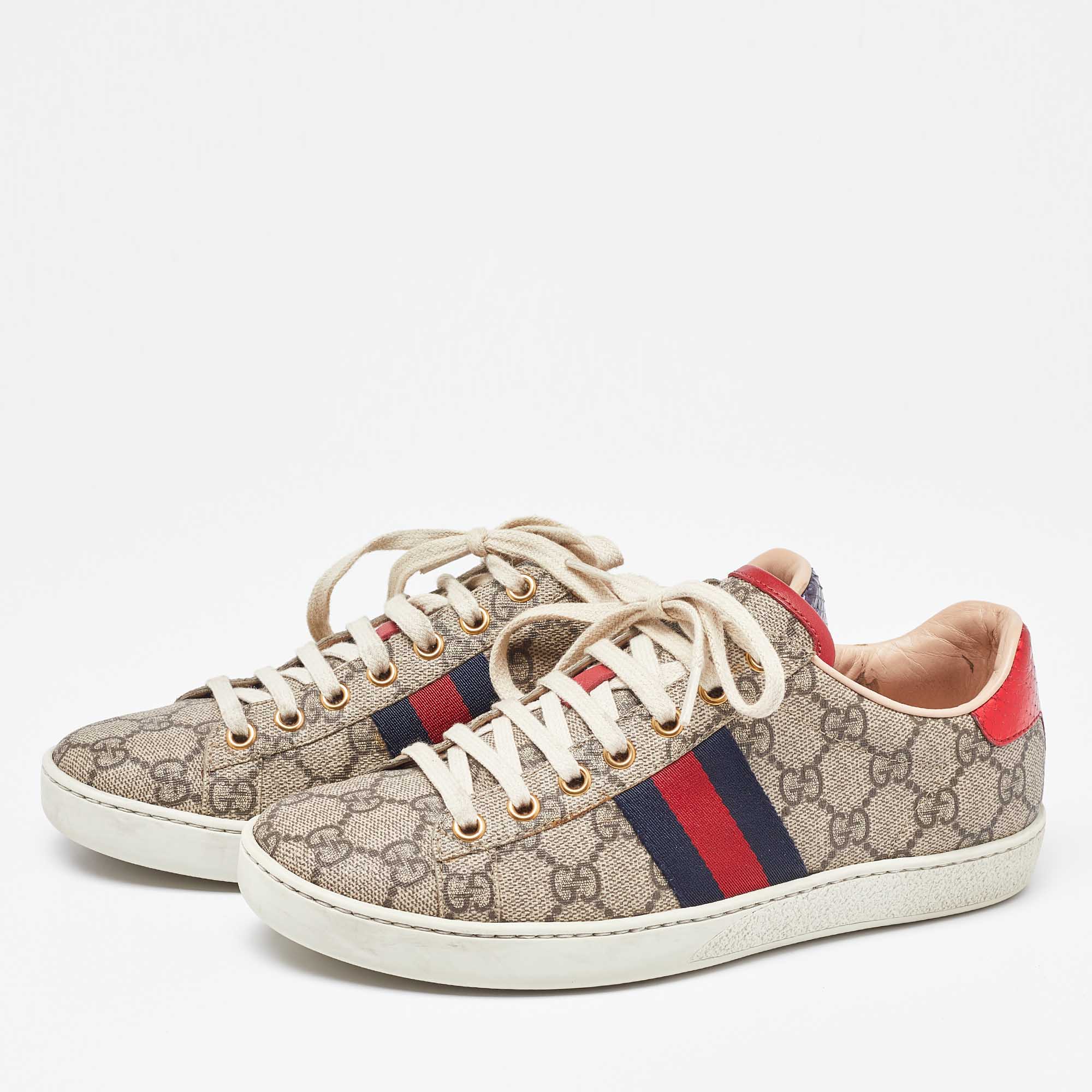 

Gucci Beige/Brown GG Supreme Canvas Ace Sneakers Size