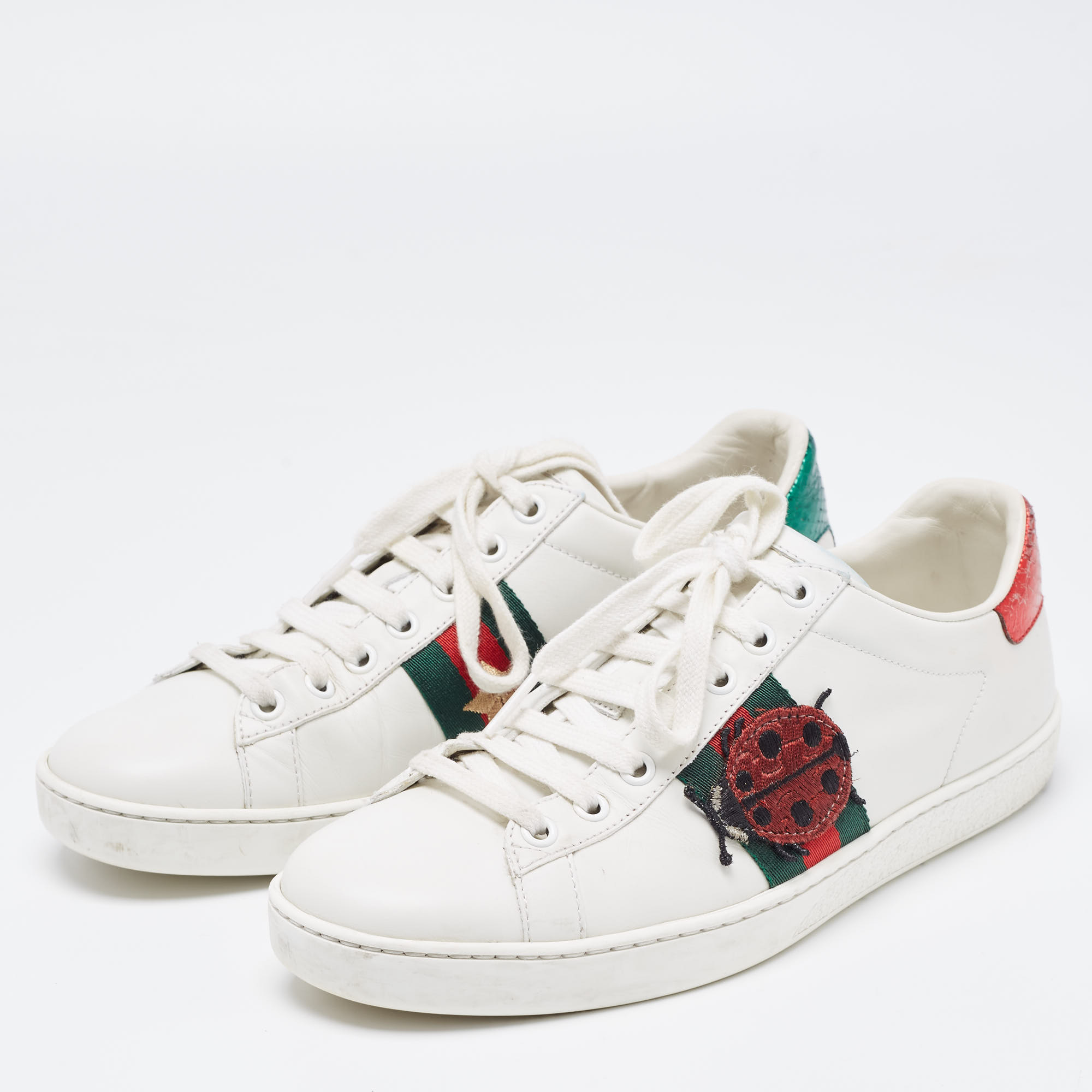 

Gucci White/Red Leather and Snake Embossed Leather Ace Pineapple Sneakers Size