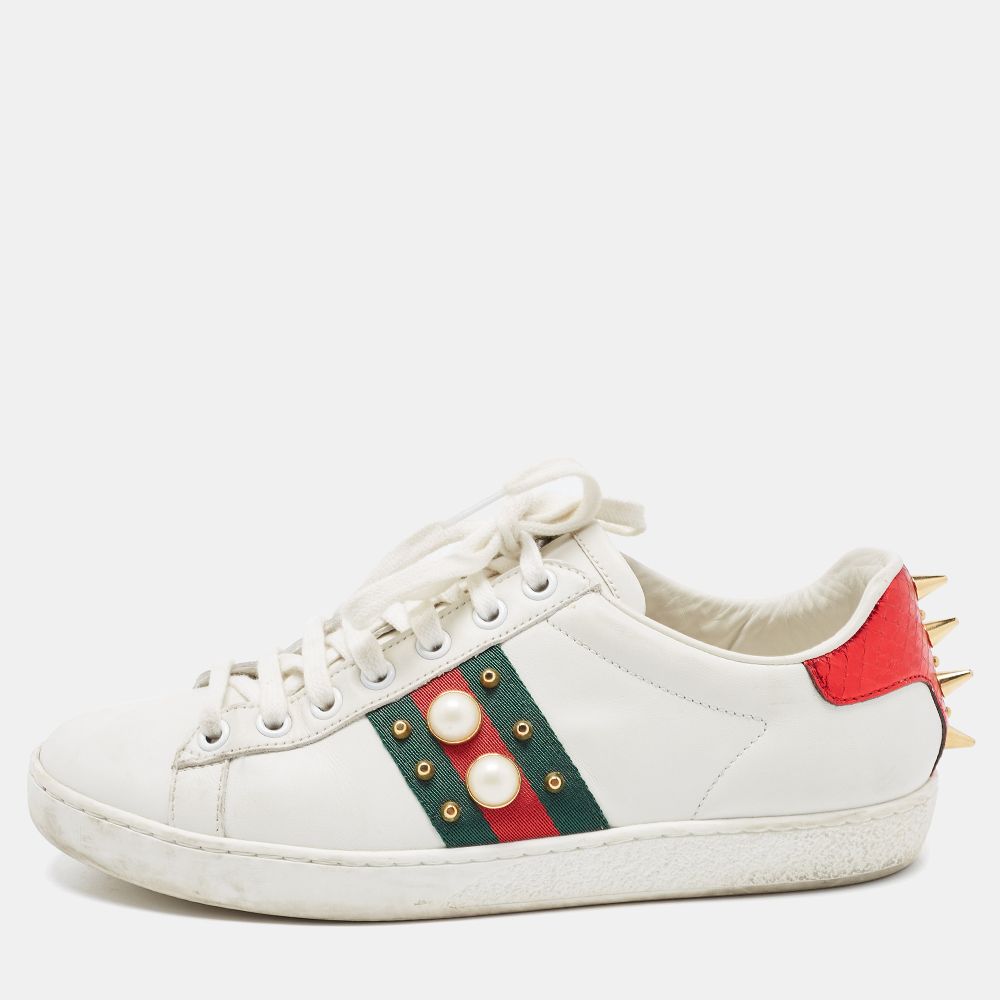 

Gucci White Leather Studded and Spiked Ace Sneakers Size