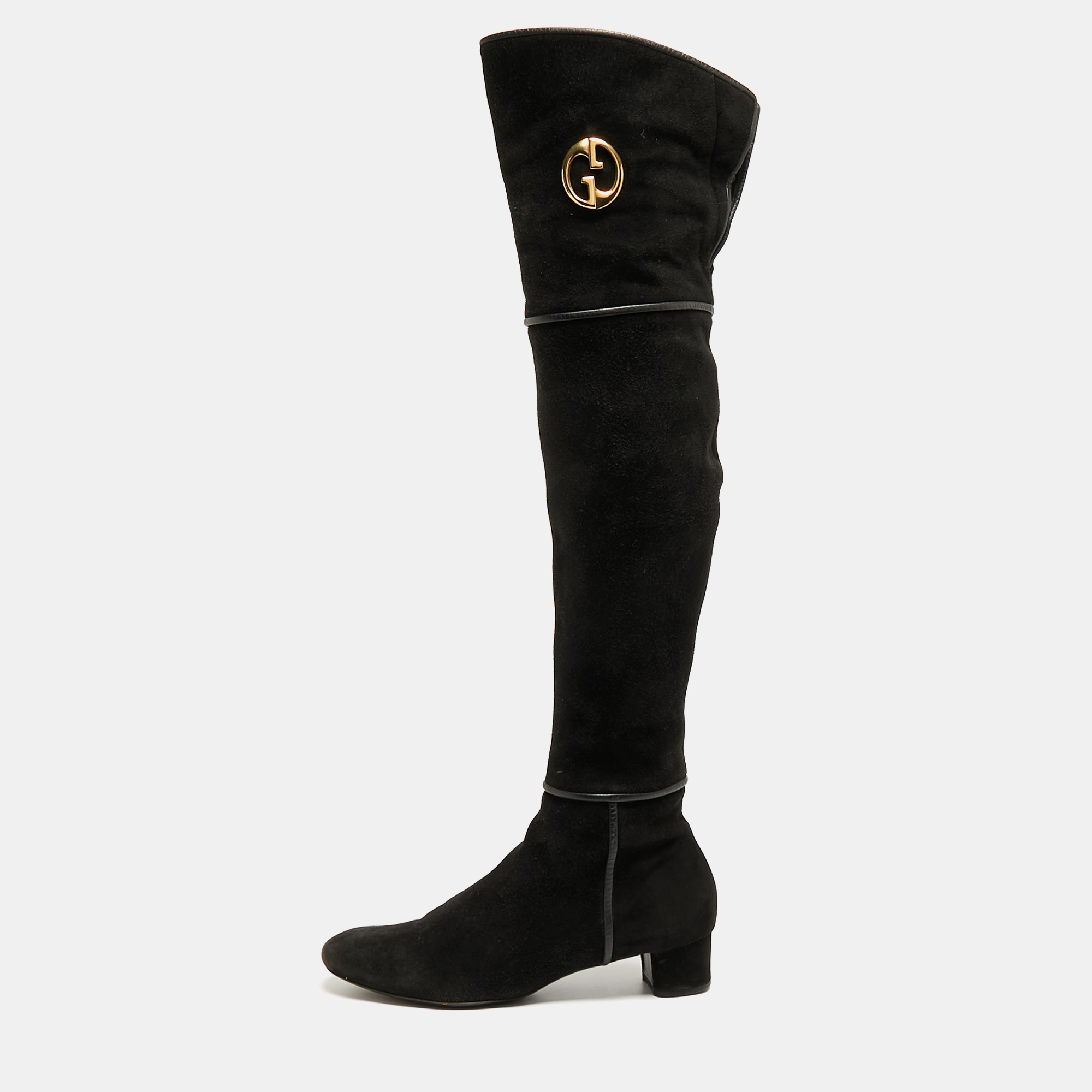 Pre-owned Gucci Black Suede Knee Length Boots Size 38.5