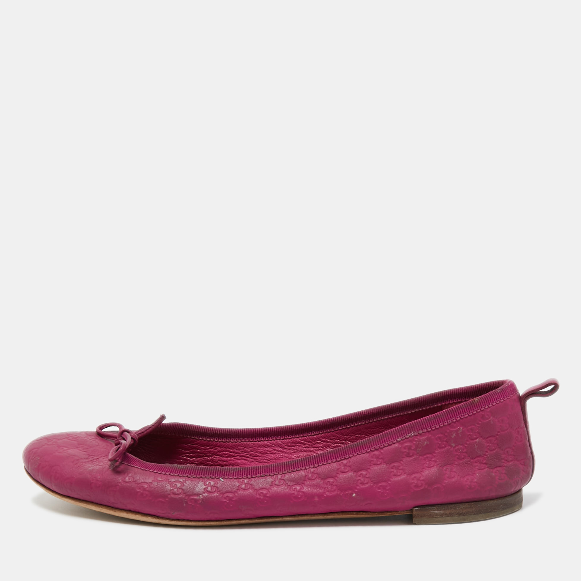 

Gucci Pink Leather Bow Detail Microguccissima Ballet Flats Size, Purple