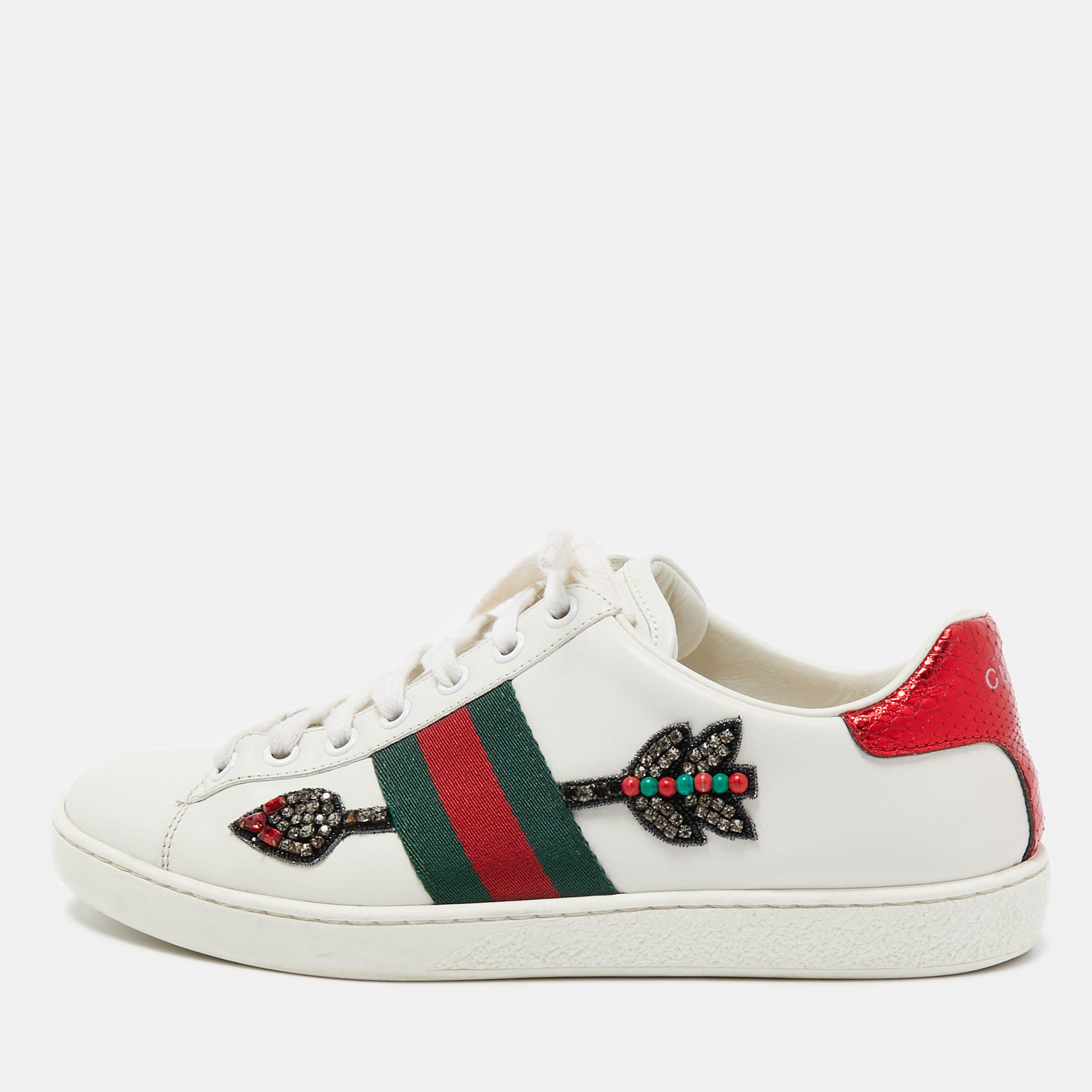 GUCCI Sneakers ACE Web Floral Embroidered White Leather 36 US 6 Women's $795