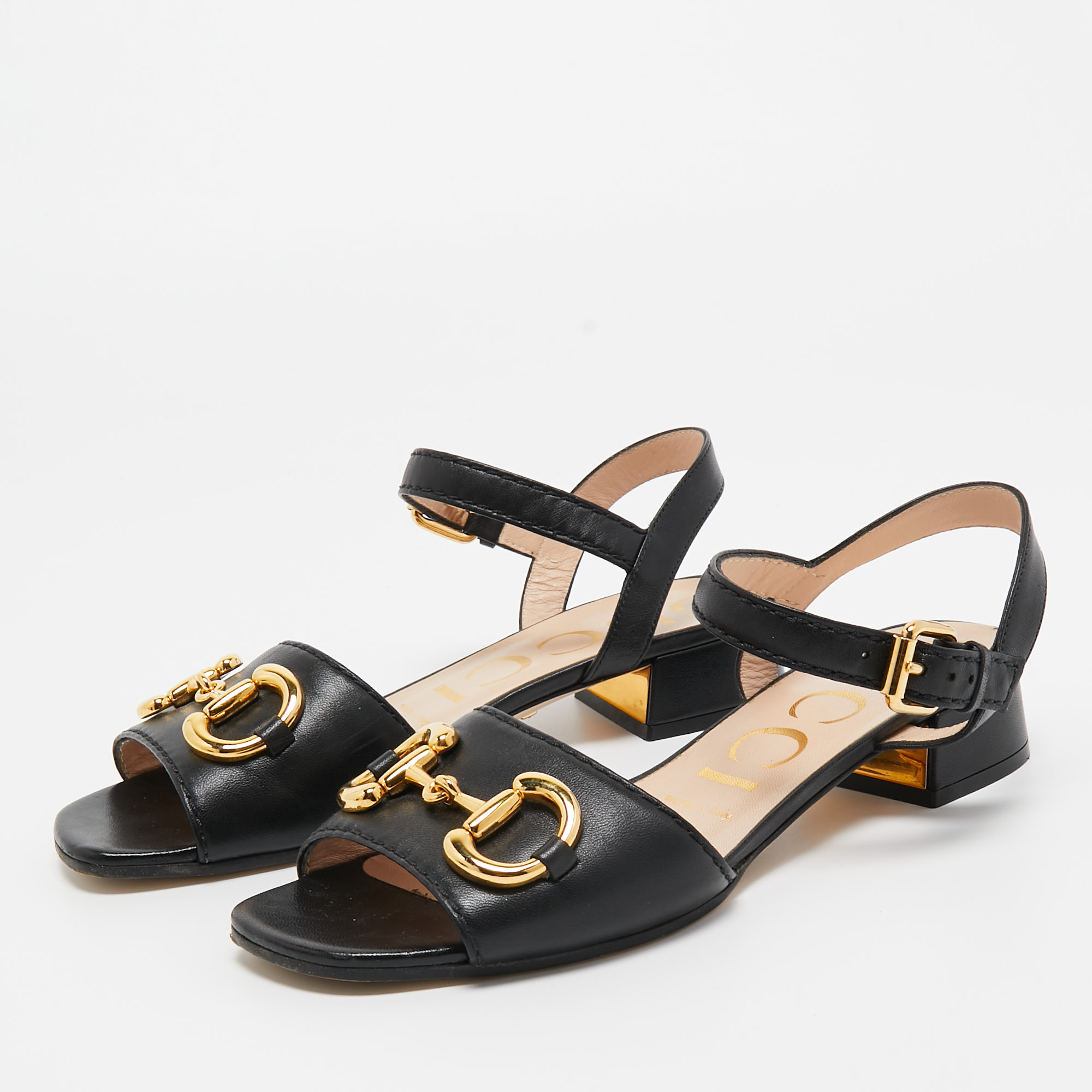 

Gucci Black Leather Horsebit Sandals Size