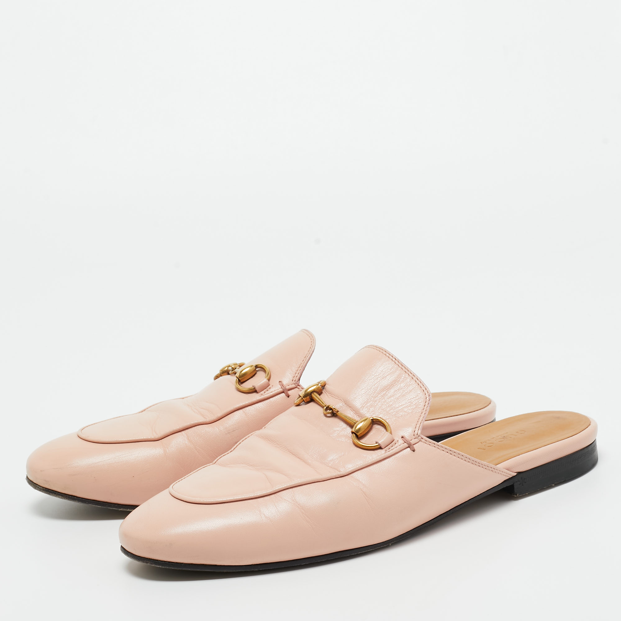 

Gucci Pink Leather Princetown Flat Mules Size