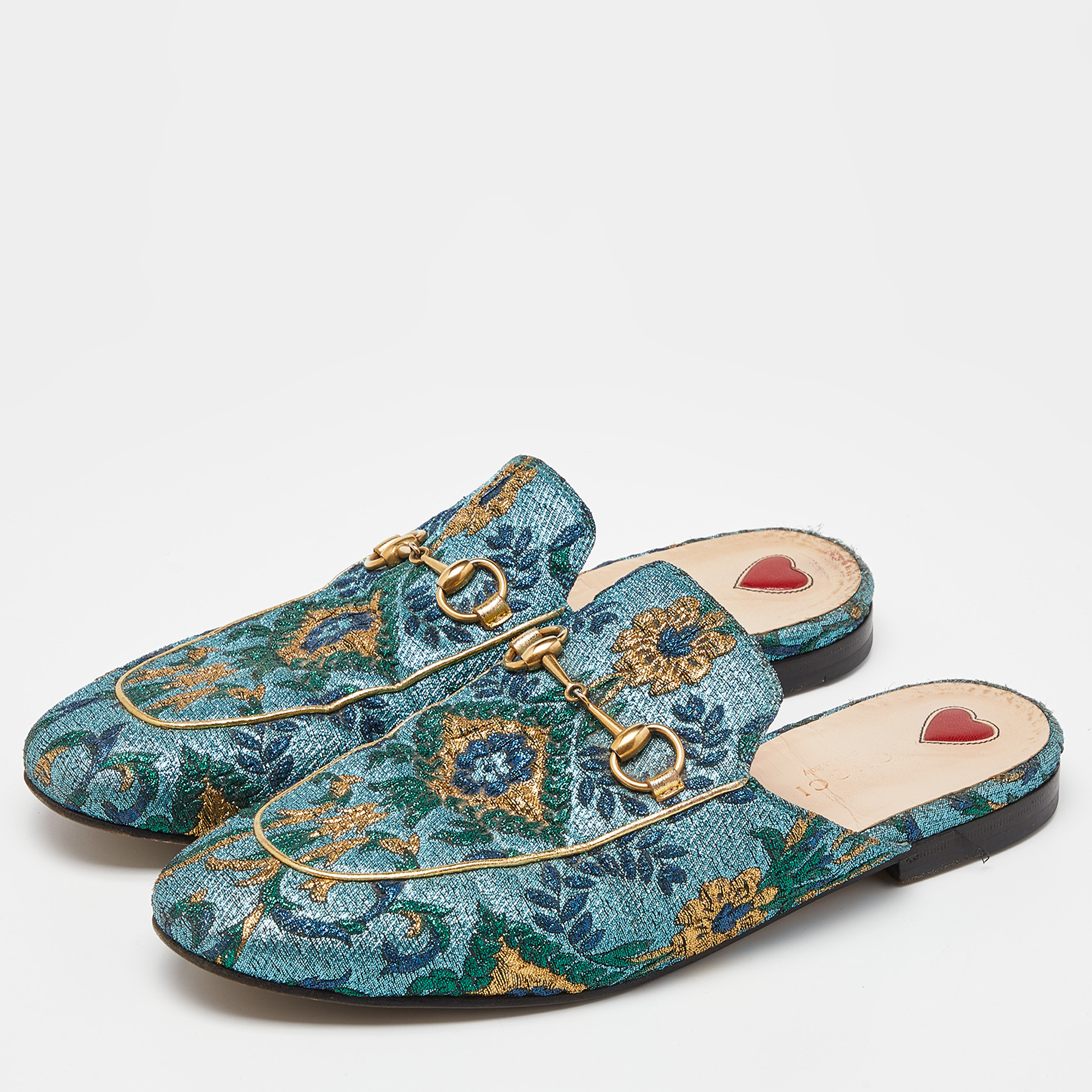 

Gucci Multicolor Brocade Fabric Princetown Mules Size