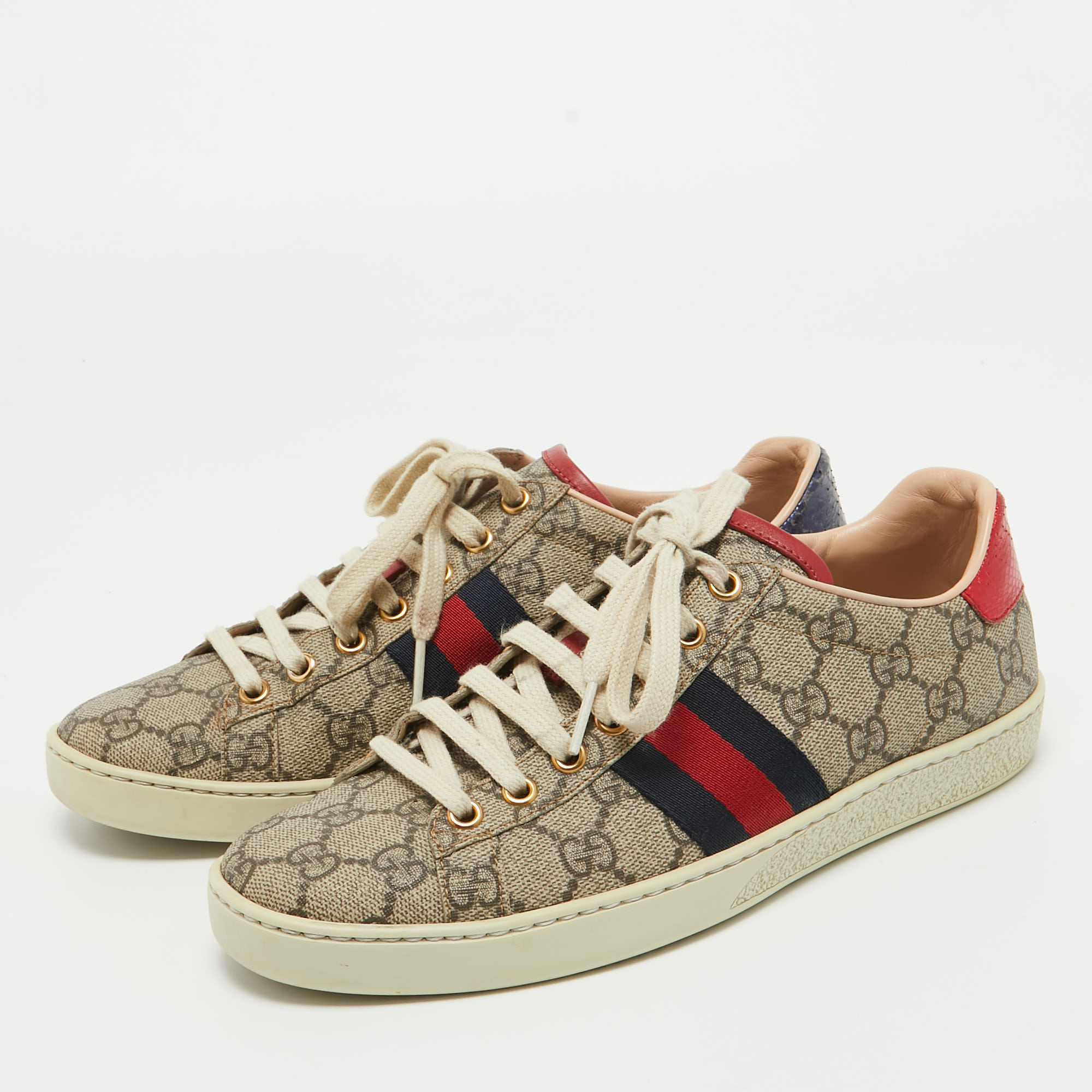 

Gucci Brown/Beige Monogram Canvas Ace Low Top Sneakers Size