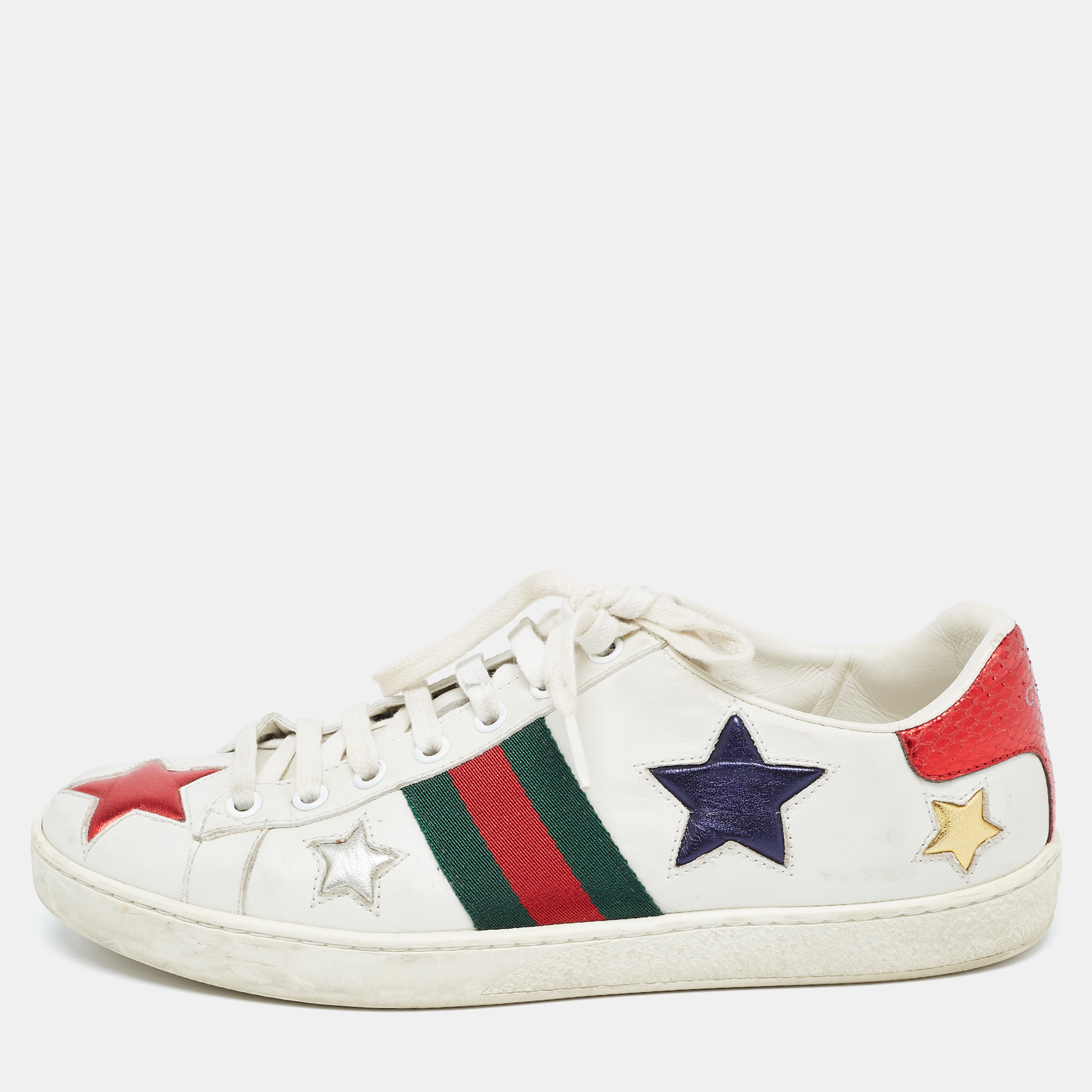 

Gucci White Leather Ace Stars Low Top Sneakers Size
