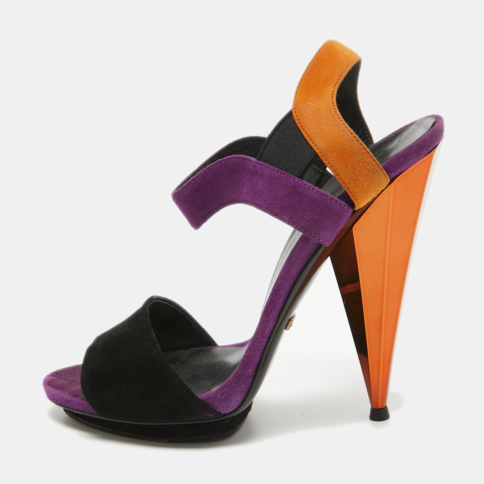 Pre-owned Gucci Multicolor Suede Liberty Platform Sandals Size 37.5