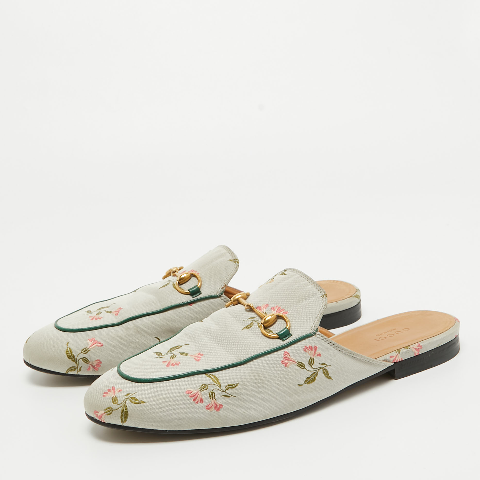 

Gucci Grey Canvas Princetown Mules Size