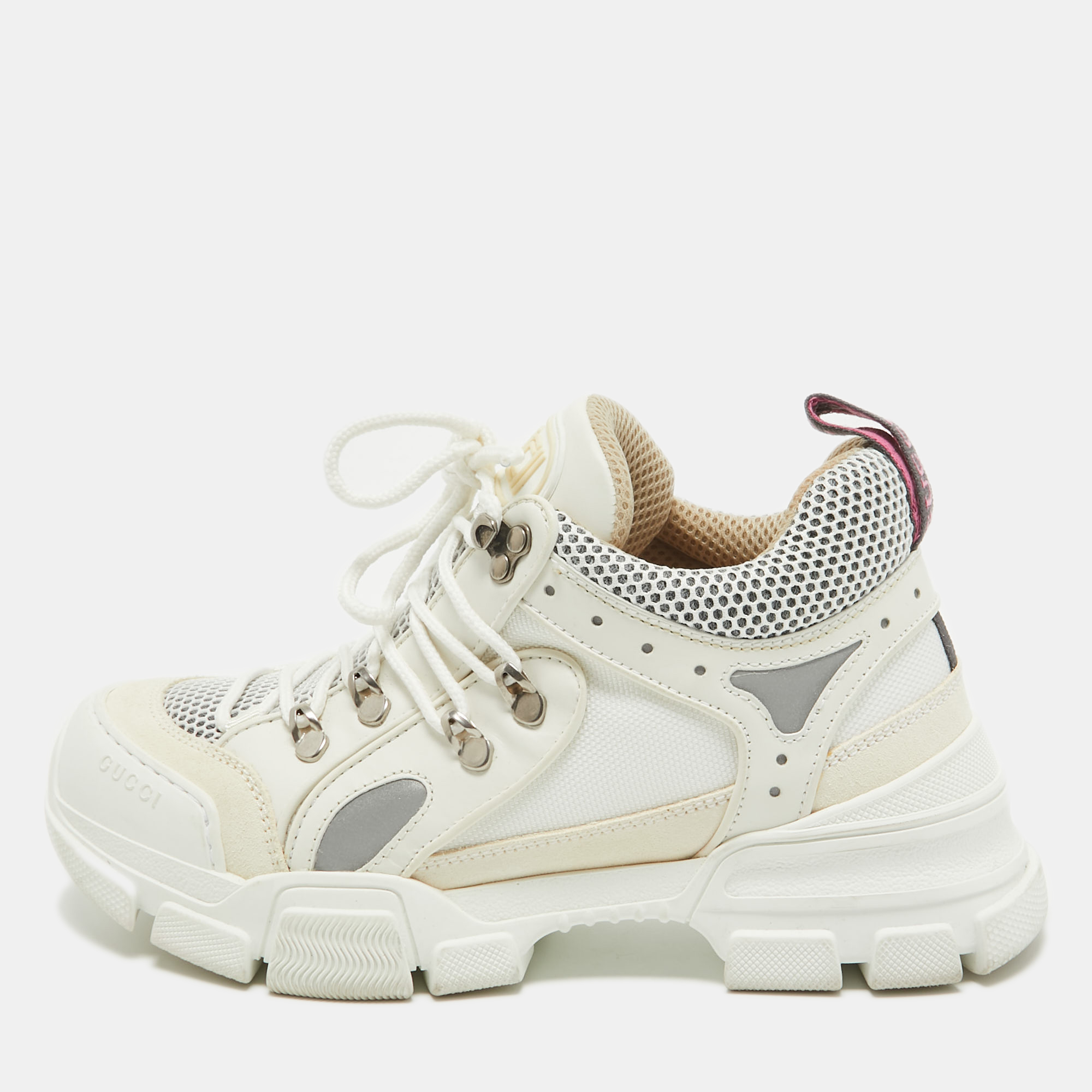 

Gucci White/Cream Canvas Leather Flashtrek Sneakers Size