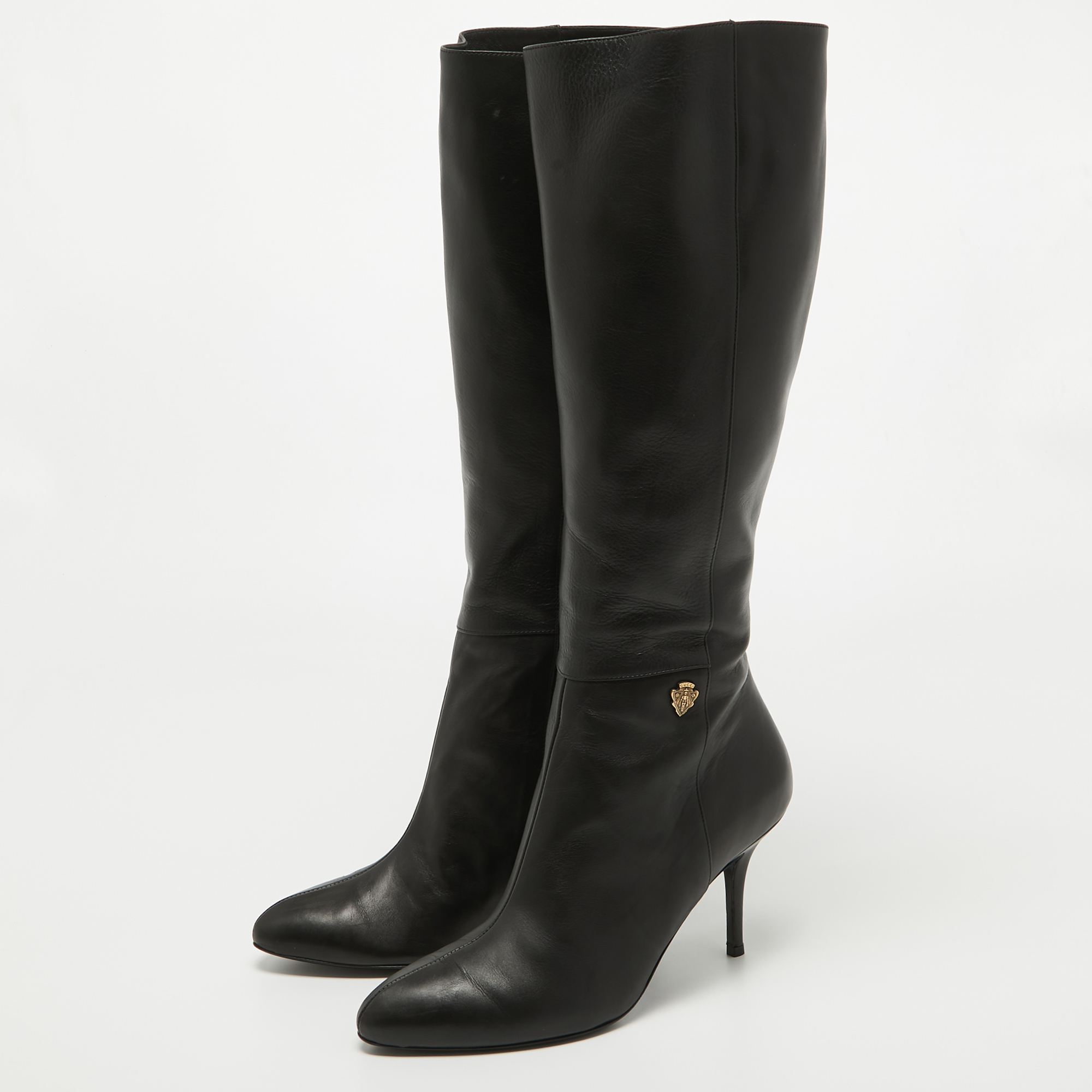 

Gucci Black Leather Knee Length Boots Size