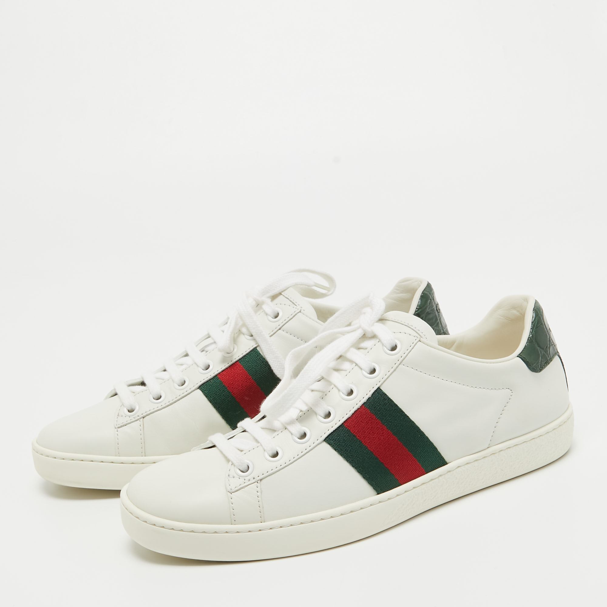 

Gucci White Leather Accent Web Low Top Sneakers Size