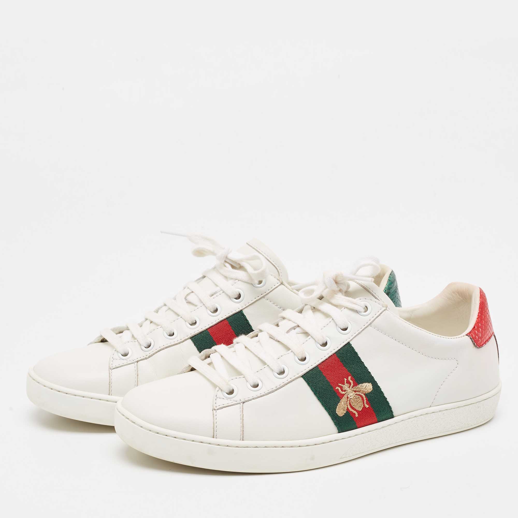 

Gucci White Leather and Python Ace Low Top Sneakers Size