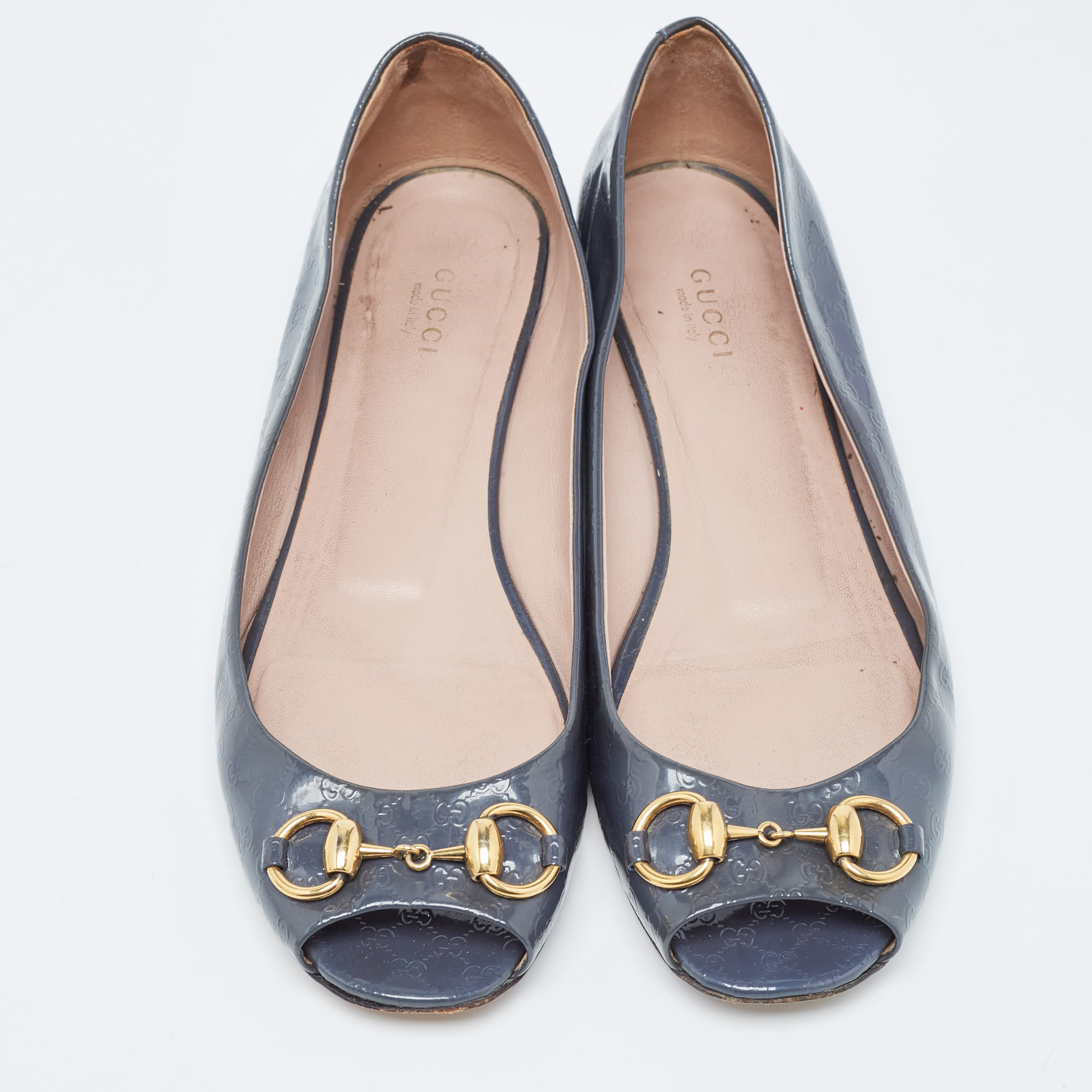 Gucci Grey Patent Microguccima  Horsebit Ballet Flats Size 39.5 