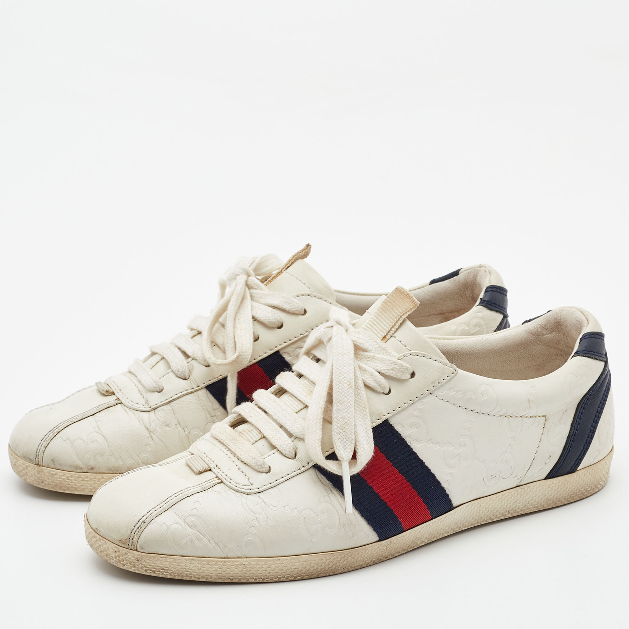 

Gucci White Guccissima Leather Web Low Top Sneakers Size