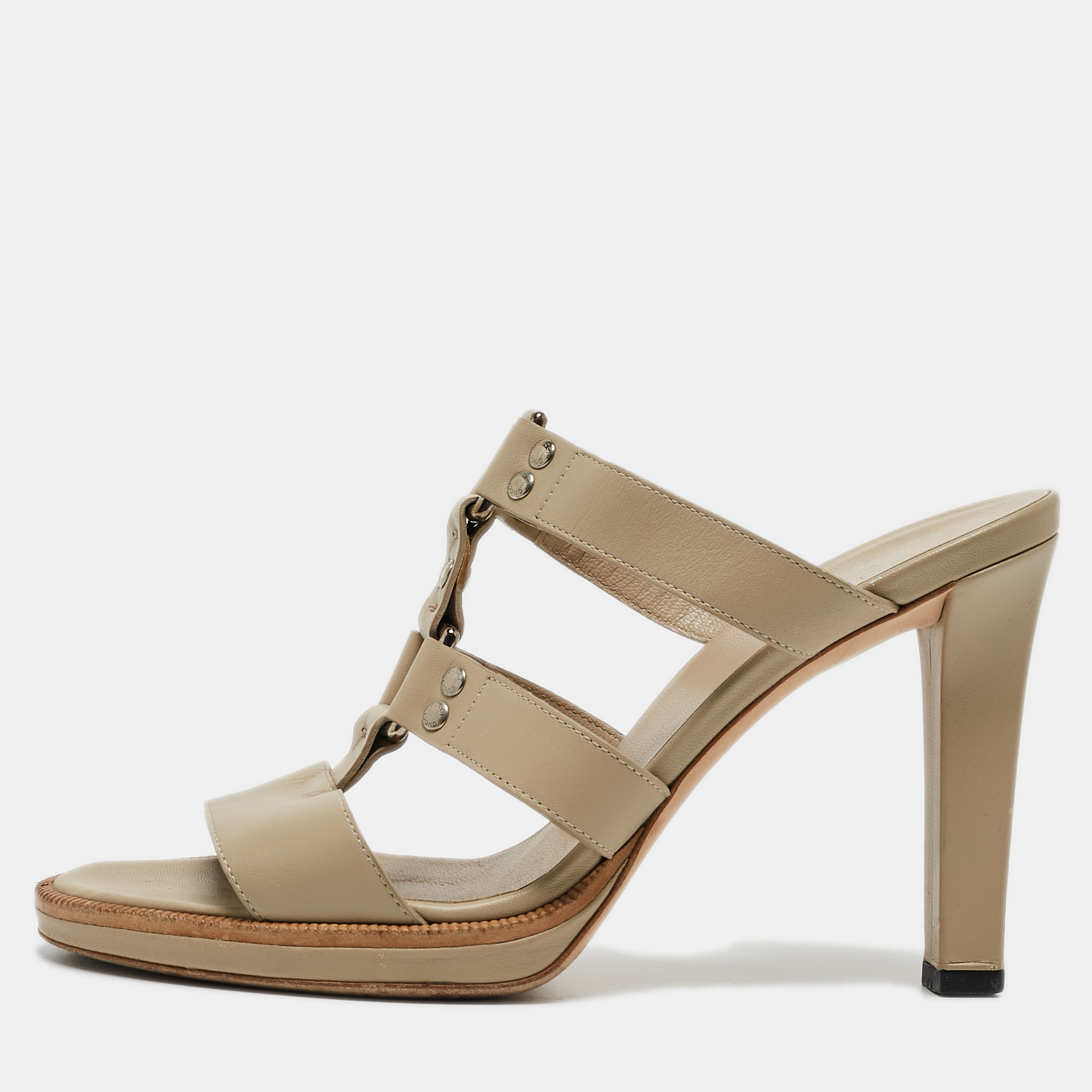 

Gucci Beige Leather Strappy Slide Sandals Size