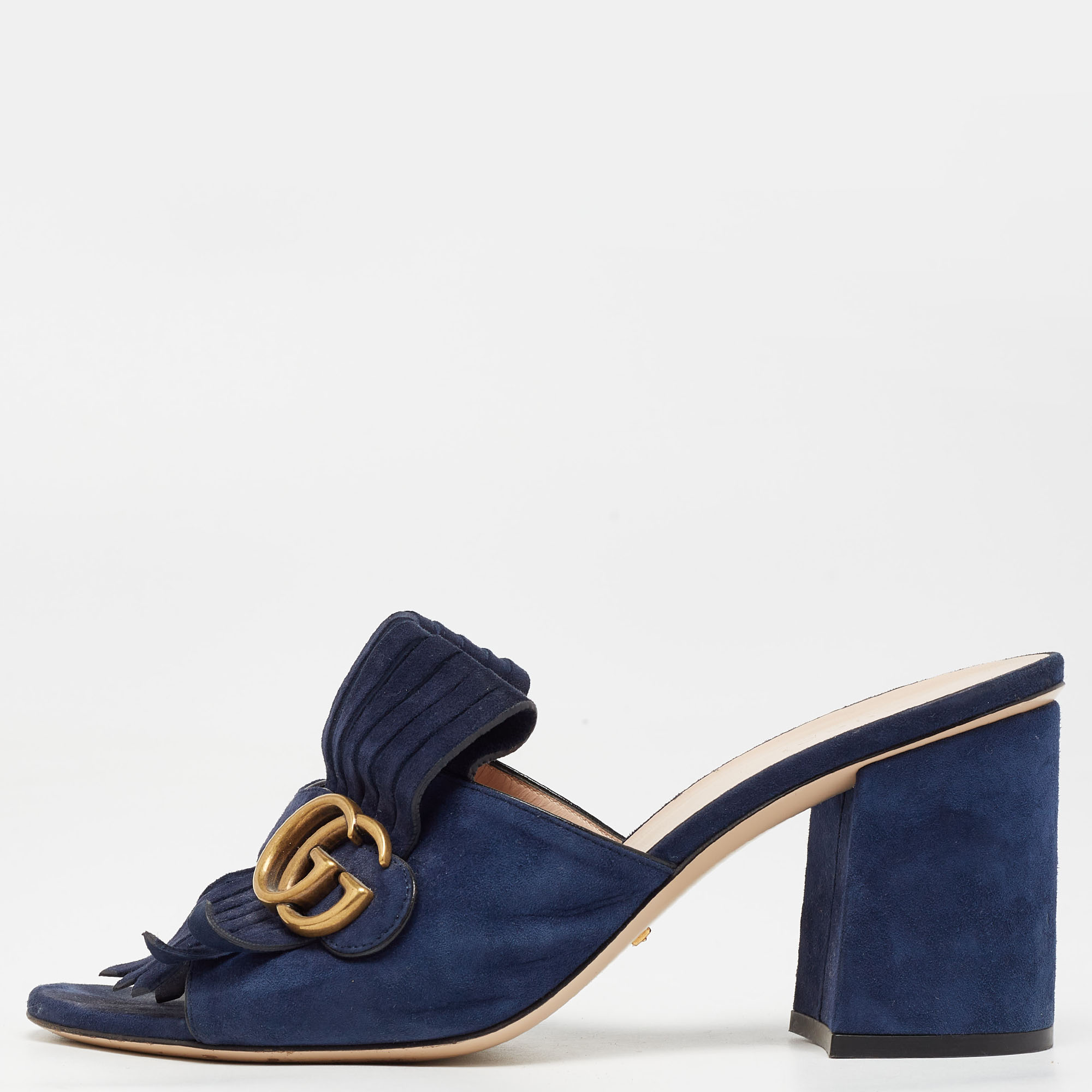 

Gucci Blue Suede GG Marmont Slides Size